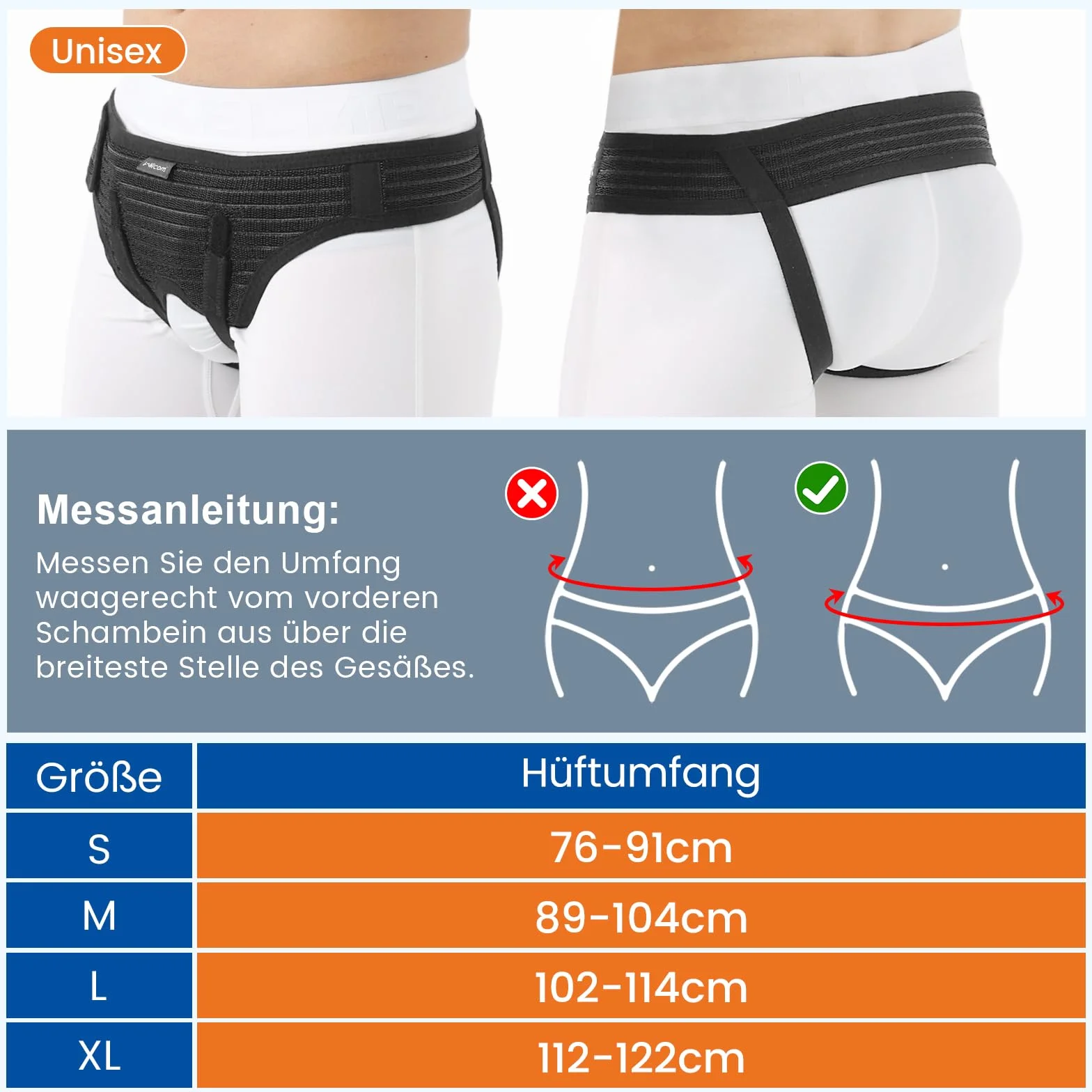 Ceinture Herniaire Inguinale pour Homme et Femme – Soutien Doux Réglable avec 2 Coussinets Amovibles – Hernie Inguinale/Groin/Hiatus – Post-Op, Sport, Travail – Anti-Glisse & Confortable (M, 89-104CM)