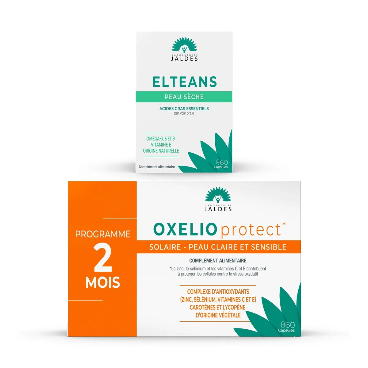 Pack « Préparation Solaire - Peaux Claires et Sensibles » | 1 OXELIO Protect + 1 ELTEANS Capsules | Prépare les Peaux Sensibles à l’Exposition | Laboratoire Jaldes