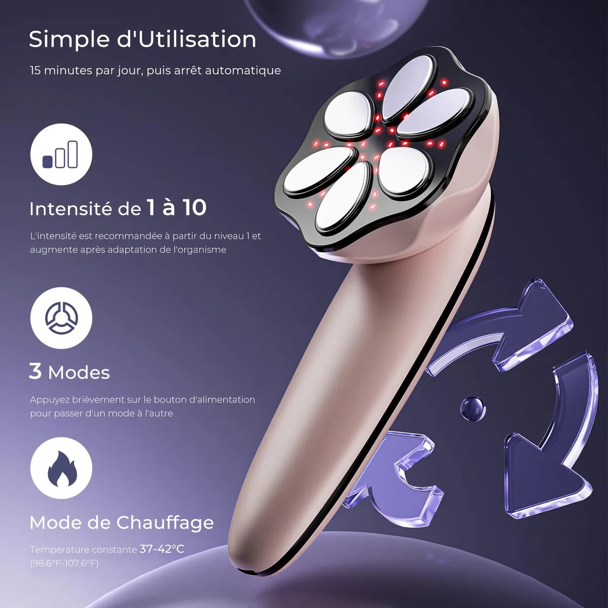Masseur Anti Cellulite électriques Appareil Massage, 6 Têtes de Massage Multifonctionnel Portable, Unisexe, Lifte, Resserre et Masse la Peau (Rose Gold)
