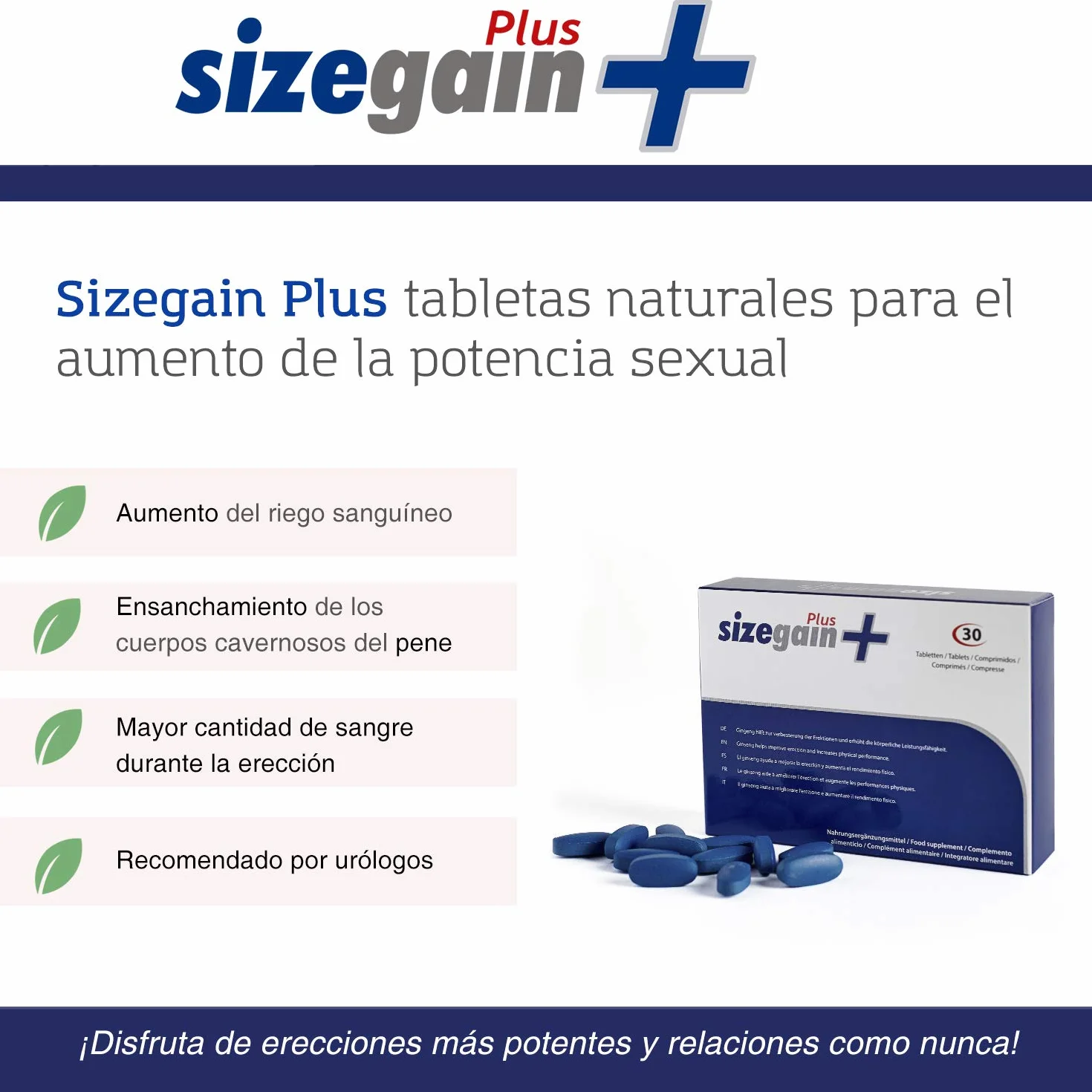Amélioration de la virilité - 5 SizeGain Plus : Capsules pour augmenter le désir sexuel. 5 x 30 capsules.
