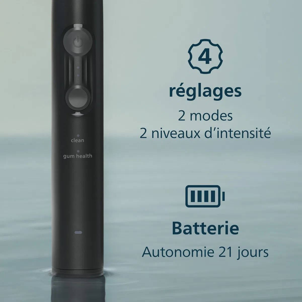 Philips Sonicare série 4100 – Brosse à dents électrique sonique, capteur de pression, 4 réglages, EasyStart, SmarTimer, 21 jours d’autonomie, étui de voyage, coloris noir, modèle HX4044/52, [Nouveau]