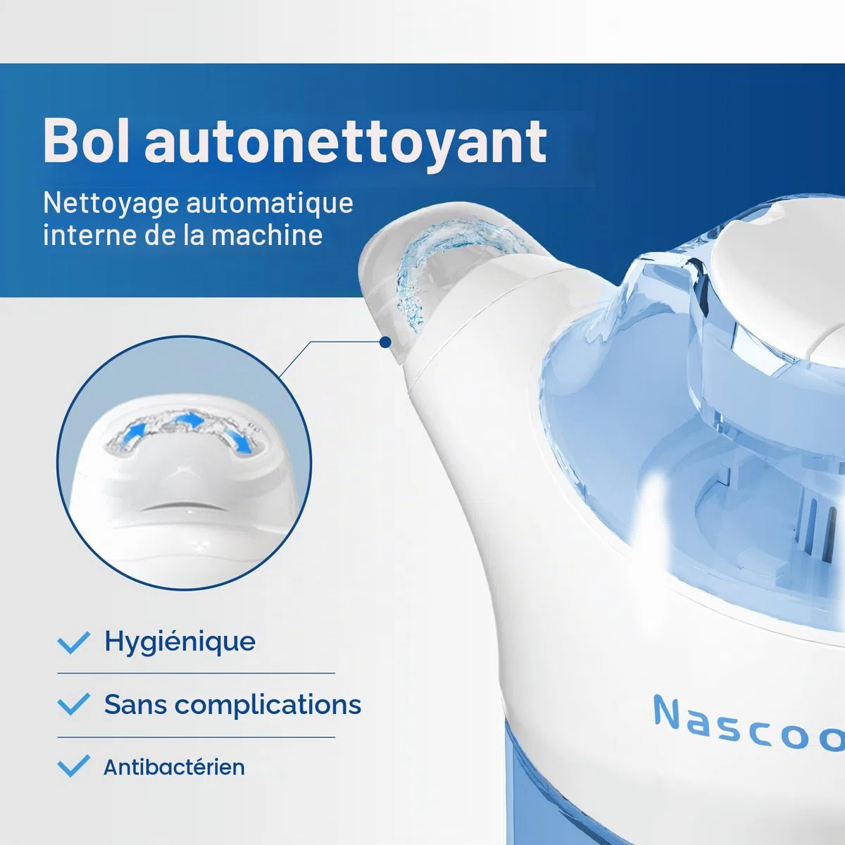 Nascool Système d'irrigation nasale électrique avec 50 sachets de sel nasal, bleu