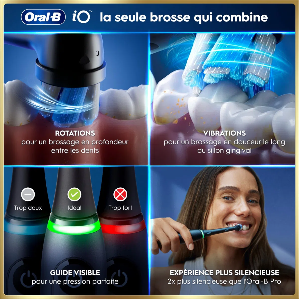 Oral-B Brosse à Dents Electrique iO 9, 3 Brossettes de Rechange, Noire – 7 Modes de Brossage dont Blancheur, Soin Gencives, Charge Rapide de la Batterie, Capteur de Pression, Etui, Emballage en Carton