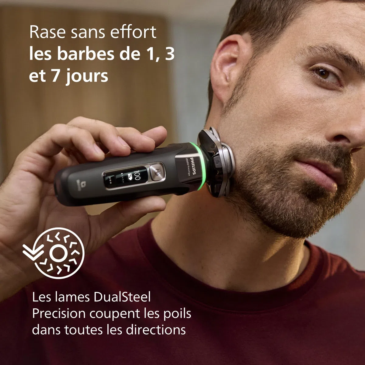 Philips Rasoir i9000 Prestige, Rasoir électrique sec et humide, Technologie Skin IQ, Système Triple Lift & Cut, Lames Dual SteelPrecision rotatives 360°, Pod nettoyage rapide