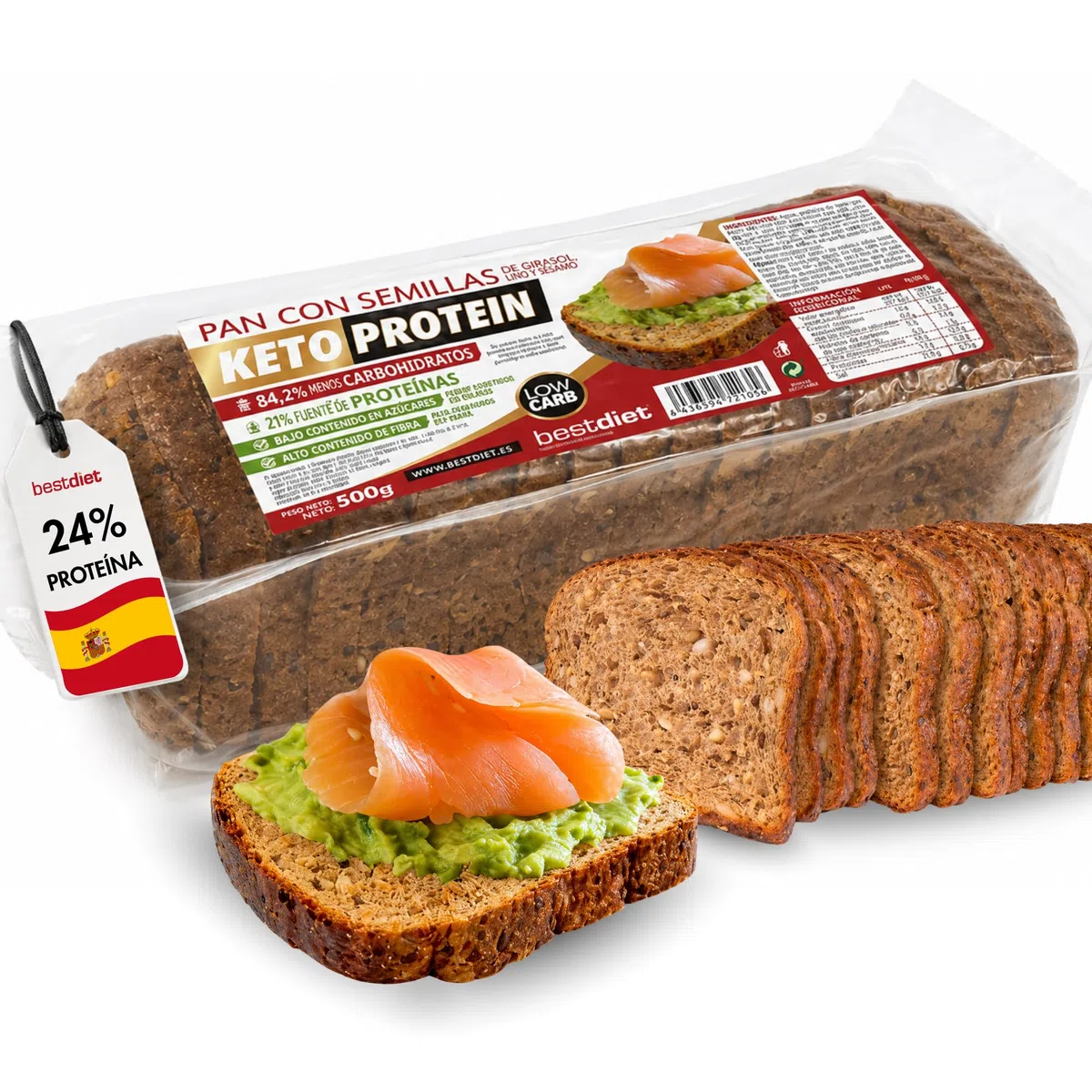 Pain Protéiné Céto Bestdiet - Sans Sucre, Riche en Fibres et Protéines, Lot de 3 x 500g