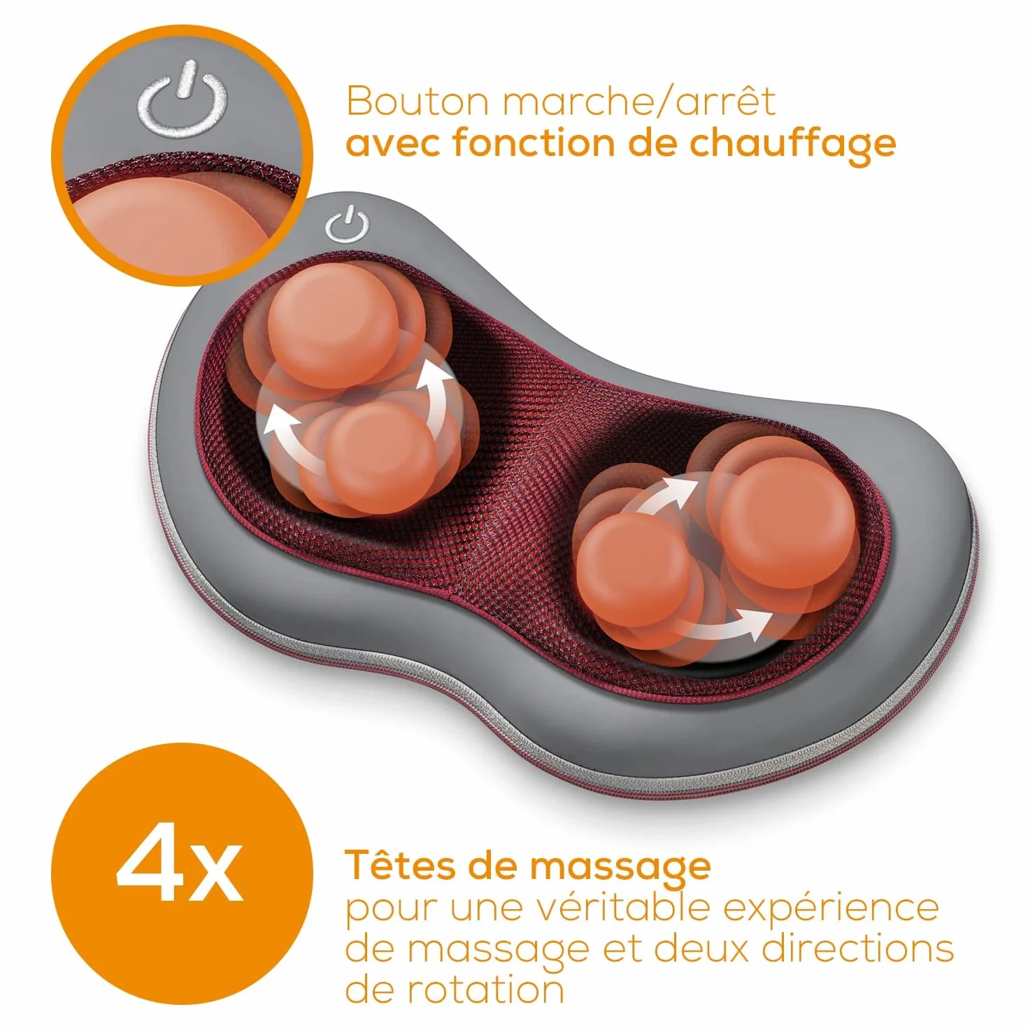 Beurer MG 149 Masseur électronique pour nuque et dos avec 4 têtes shiatsu et fonction chaleur