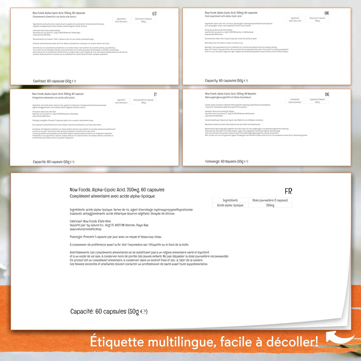 Now Foods, Alpha-Lipoic Acid, 250mg, Haute Dosé, 60 Capsules végétaliennes, Testé en Laboratoire, Sans Gluten, Végétarien, Sans Soja, Sans OGM