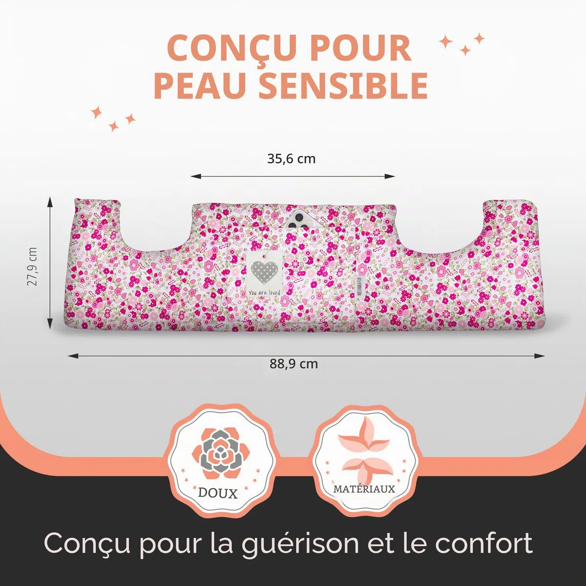 Oreiller post-mastectomie après opération du cancer du sein, césarienne ou réduction mammaire, accessoire post-chirurgical abdominoplastie, oreiller ceinture de sécurité, cadeau pour femme, fleur rose