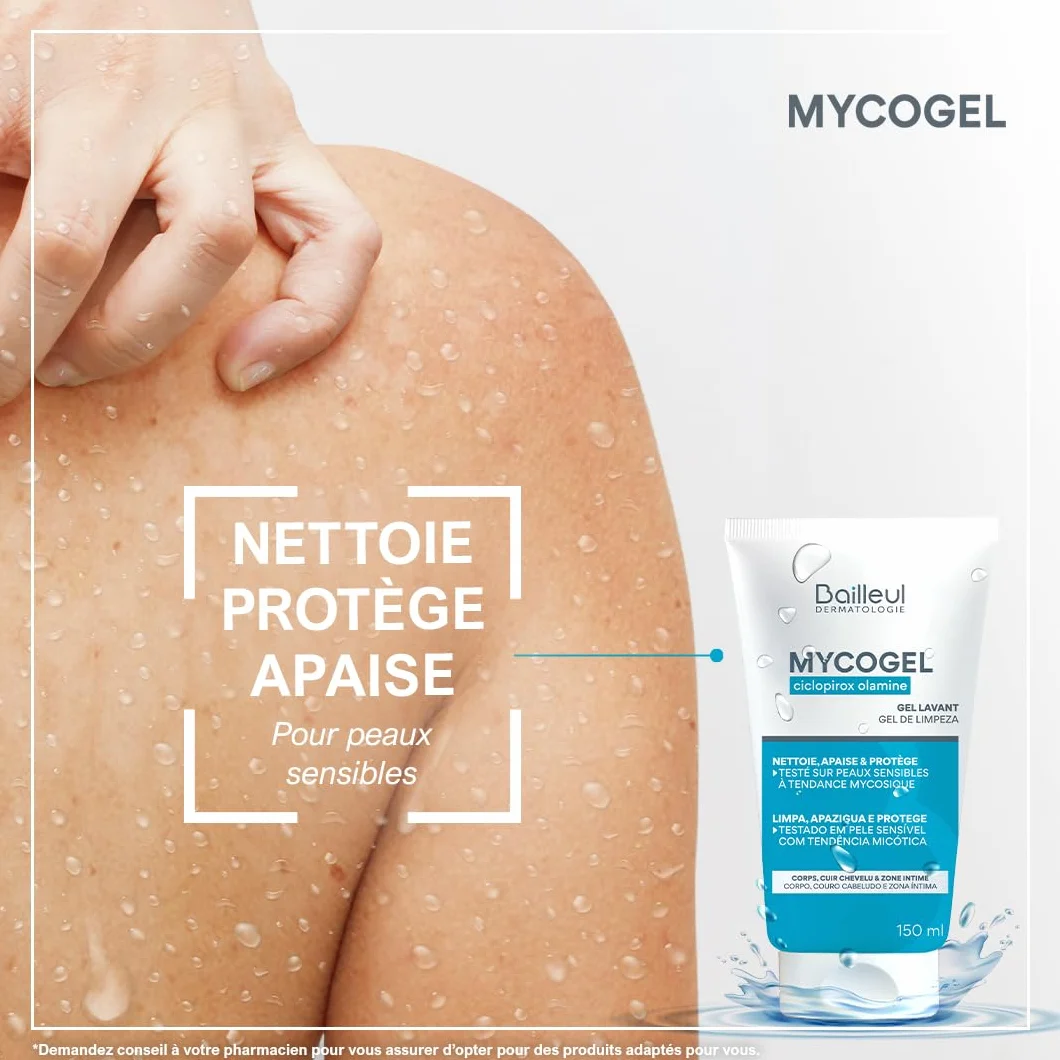 Bailleul Mycogel Gel lavant mycoses cutanées Lot de 3 x 150 ml Vegan