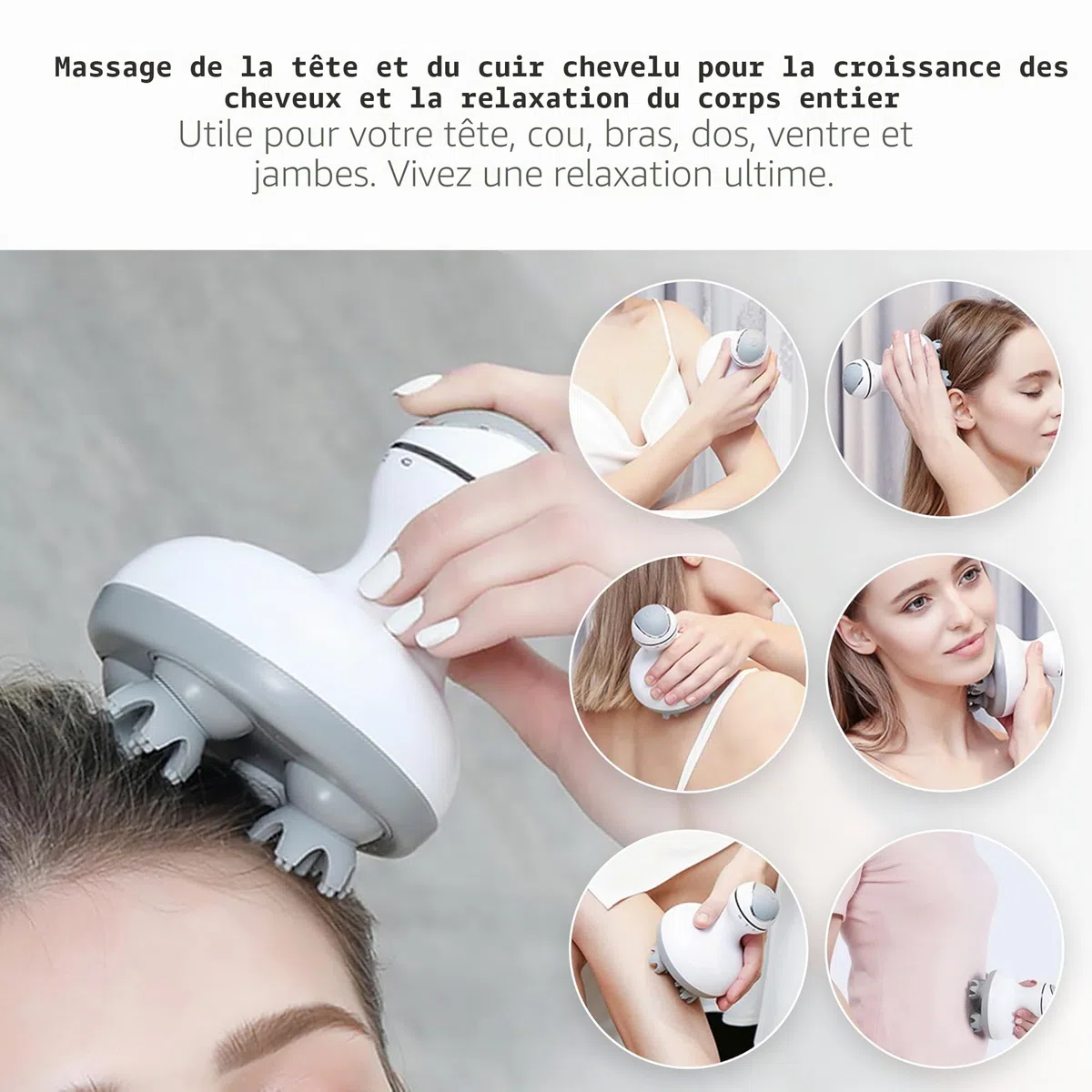 COMFIER Masseur de cuir chevelu sans fil - Masseur de tête électrique, Masseur de grattoir de tête portable pour la croissance des cheveux, nettoyage en profondeur et relaxation du stress