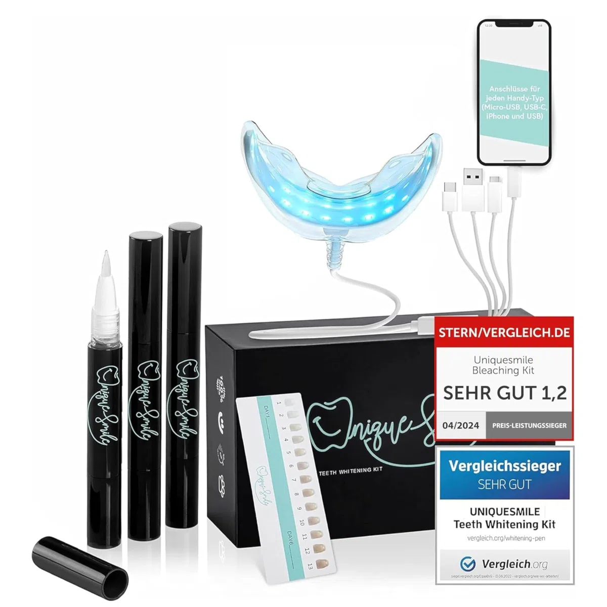 Kit de blanchiment des dents UniqueSmile - Haute qualité, éclaircissement des dents blanches, essence sans risque