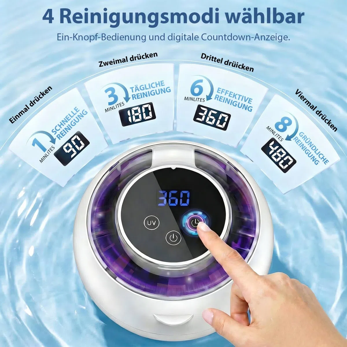 Nettoyeur Ultrasons, 45kHz Rechargeab Ultrasonic Cleaner avec Lampe UV LED, 4 Modes Programmables pour Prothèse Dentaire, Aligneur Adulte, Gouttière, Bijoux Argent, Montres Étanches, Têtes de Rasoir