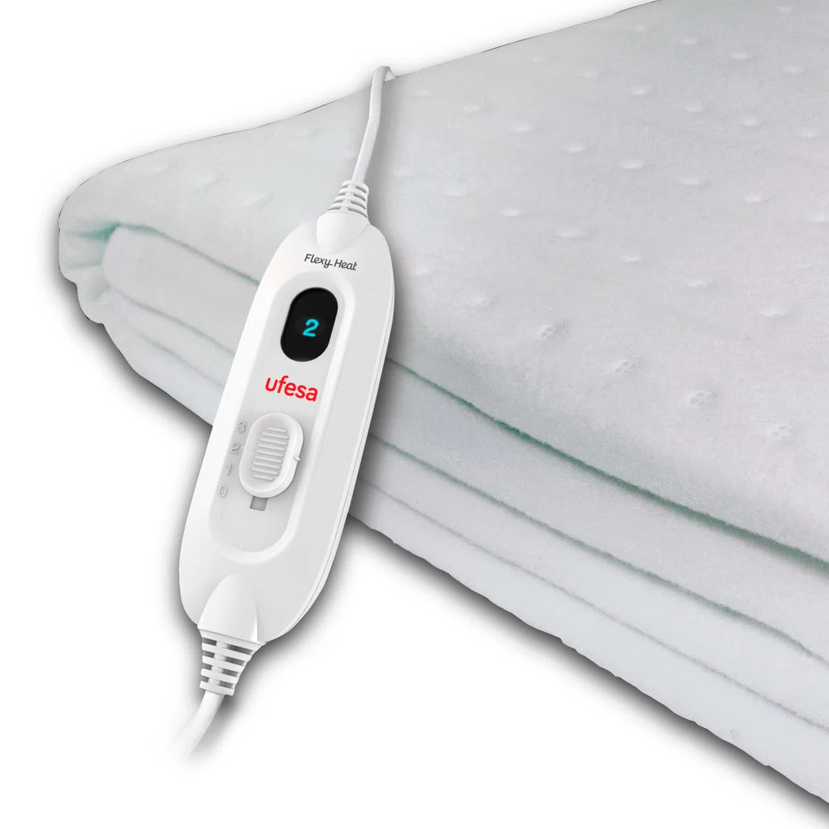 UFESA Flexy Heat CIE Surmatelas Chauffant Électrique 1 Place, 150x90cm, 60W, Réversible, 3 Niveaux de Temperature, Arrêt Automatique, Intérieur Impermeable, Couverture Textile Lavable, Blanc