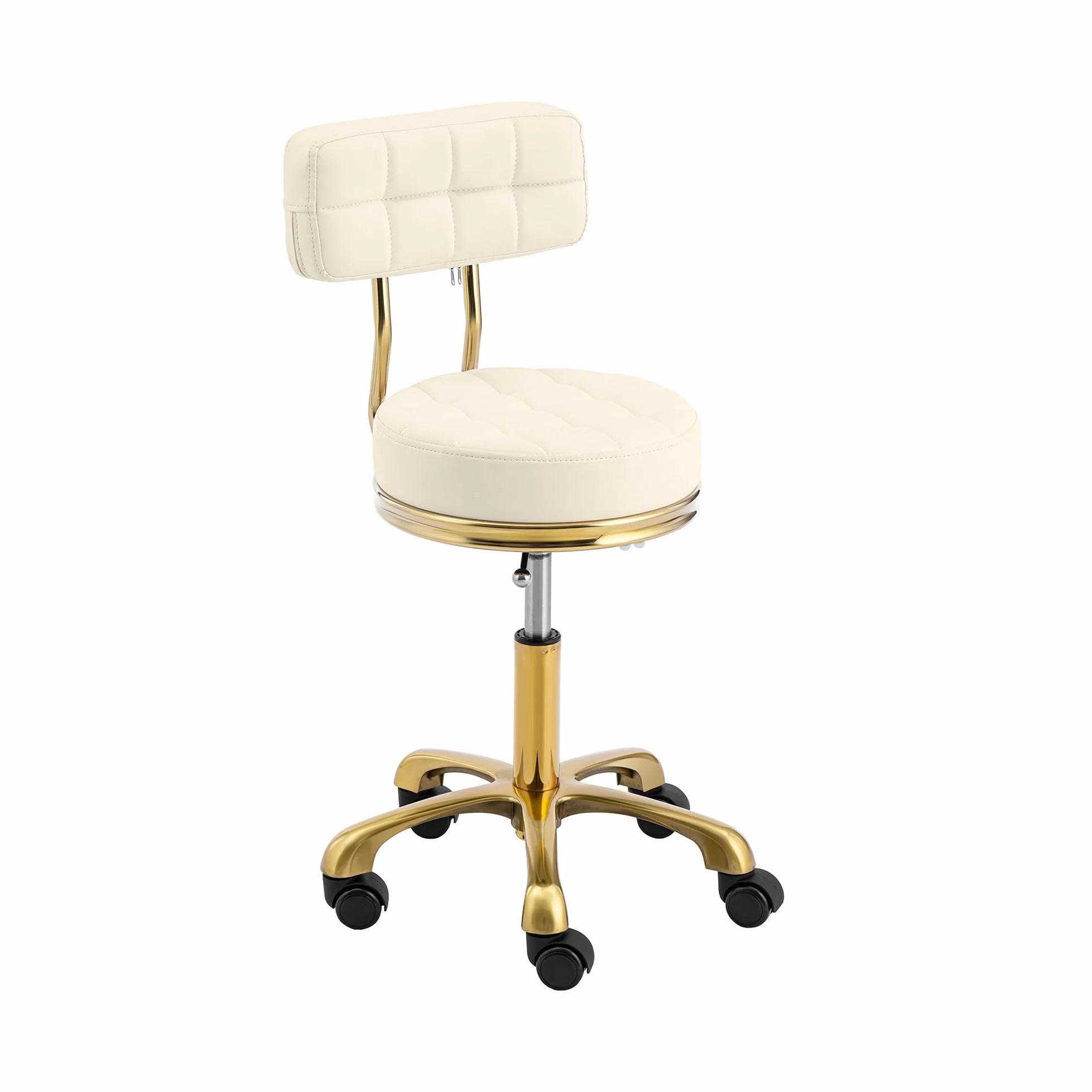 Physa Tabouret à Roulettes Professionnel Ergonomique - Beige/Doré - 51-66 cm - 150 kg - pour Coiffure