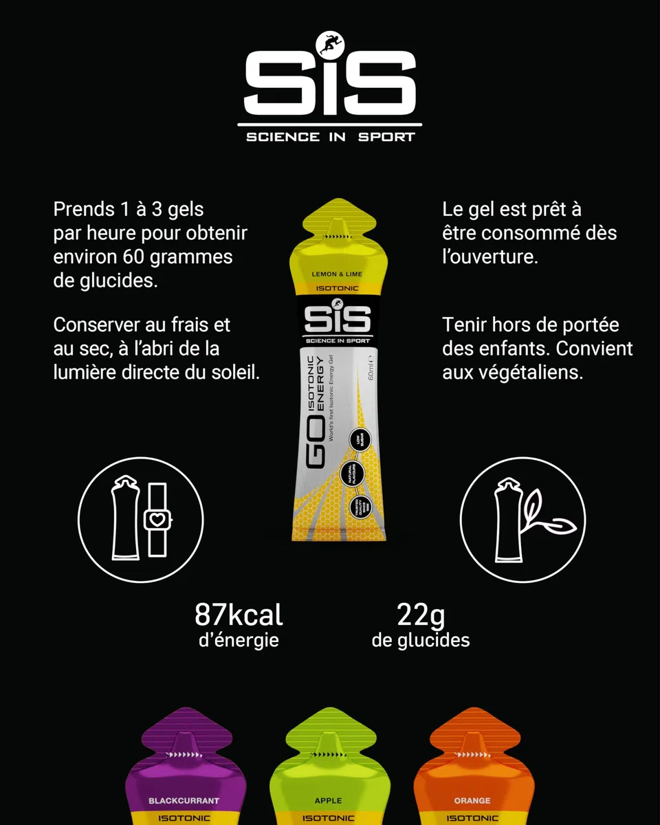 Science in Sport GO High Carb Gel Énergie Isotonique 20 x 60ml Vegan - Formulation isotonique avec 22g de glucides, bon apport d'énergie, alternative optimale aux boissons isotoniques