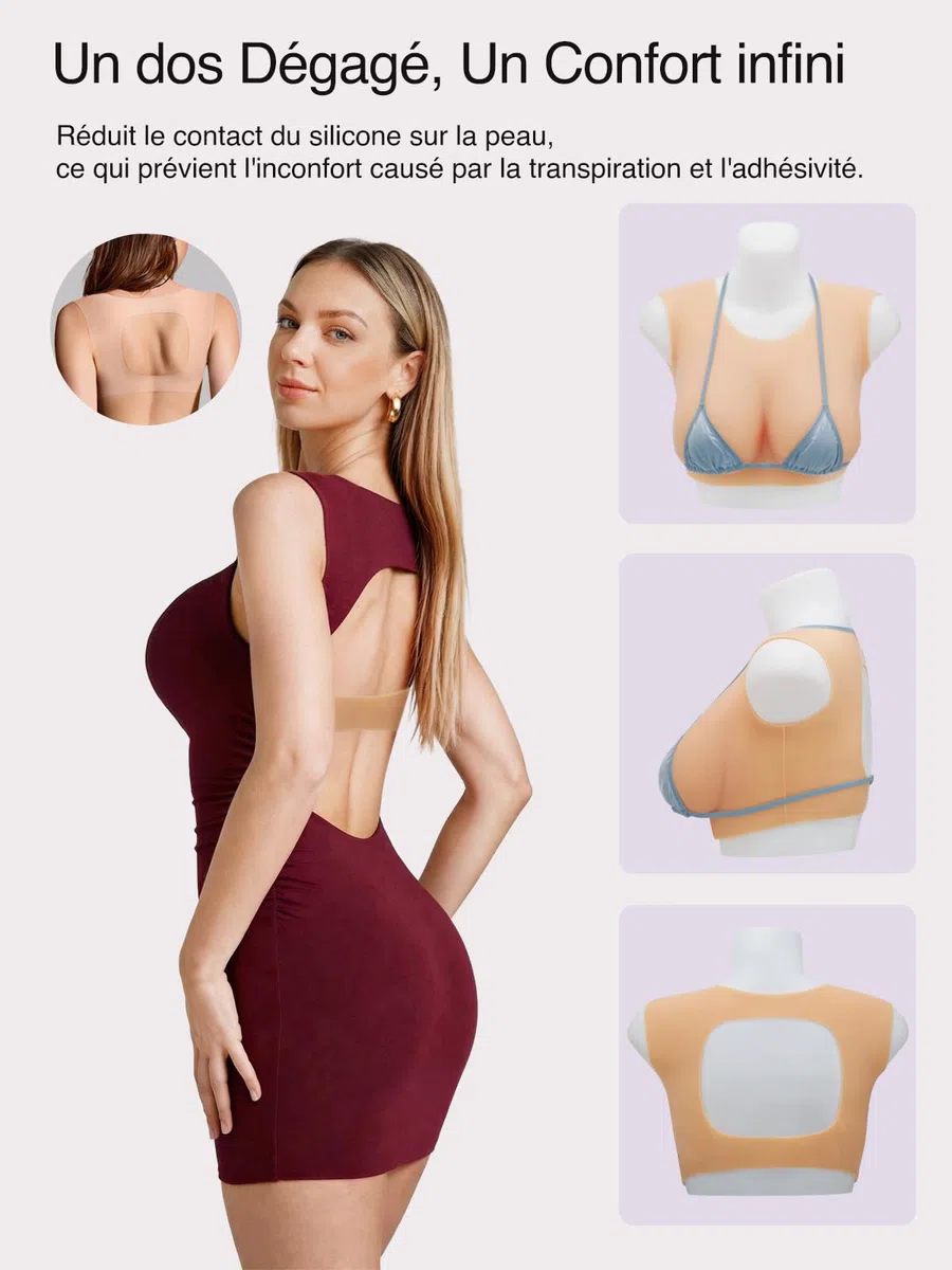 Faux Sein Silicone Travesti, Dos Dégagé Respire Fausse Poitrine en Silicone Bonnet B à G réaliste pour Cosplay Crossdresser Mastectomie
