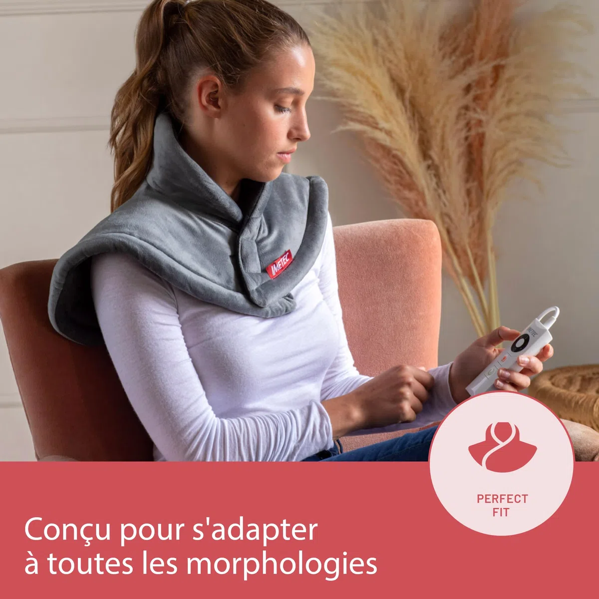 Imetec Intellisense Cervical Ultra Doux - Coussin Chauffant Électrique Nuque, Cou - Tissu Hypoallergénique, 5 Températures, Chauffage Rapide, Protection contre Surchauffe, Lavable en Machine 47x52 cm