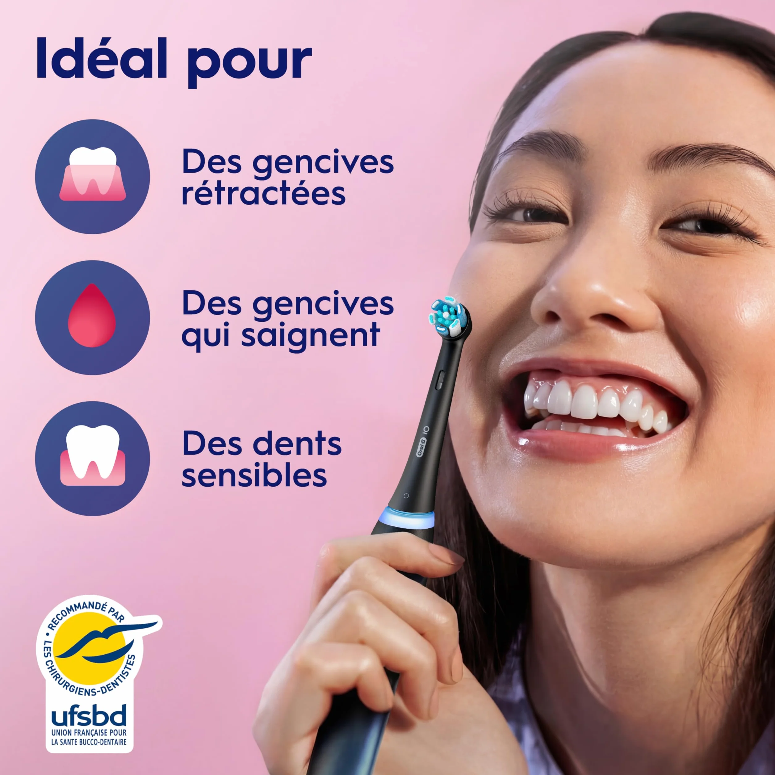 Oral-B Brosse à Dents Électrique iO 3 Noire, 3 Modes Silencieux, Capteur de Pression, Batterie Rechargeable