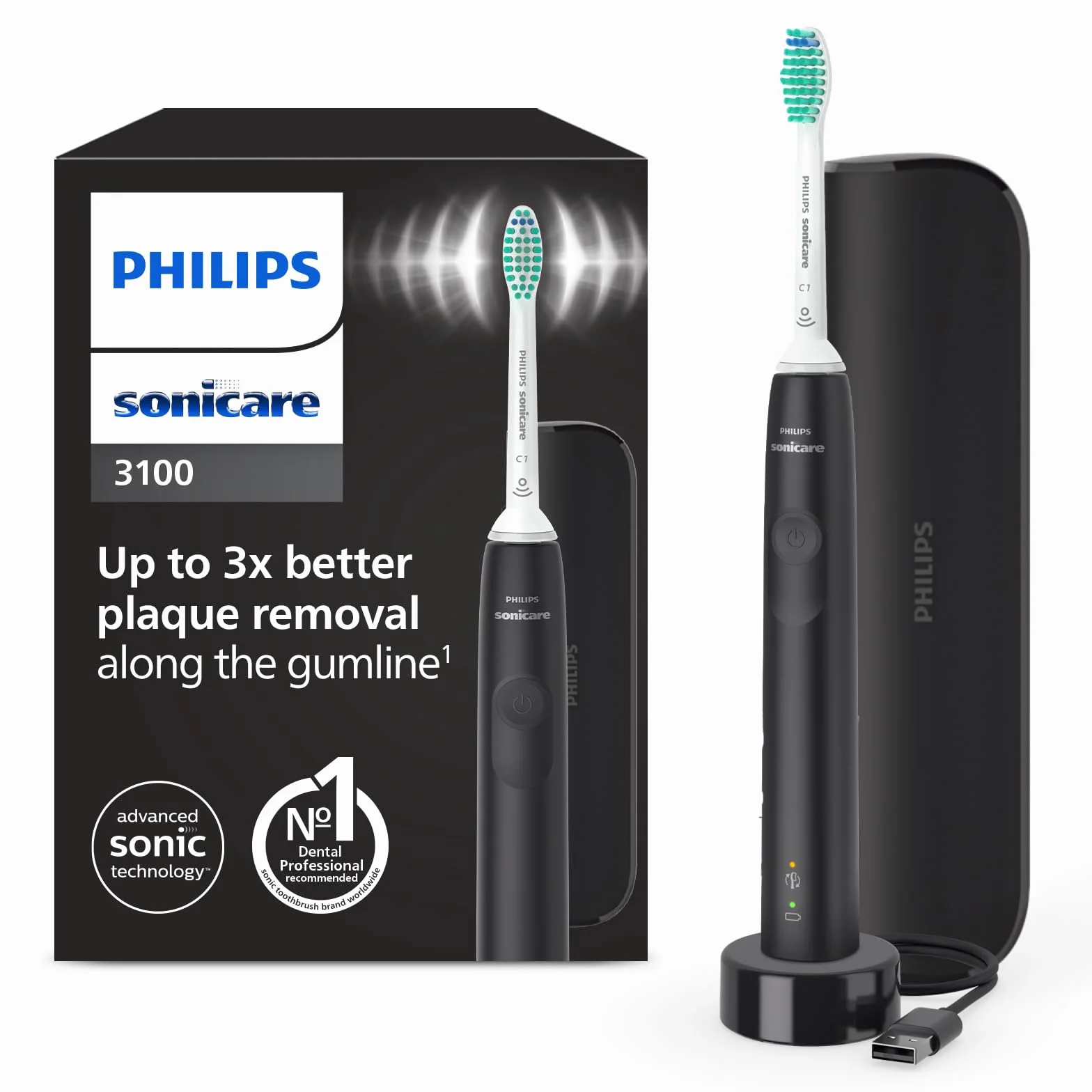 Philips Sonicare 3100 Brosse à dents électrique sonique HX3673/14 Noir