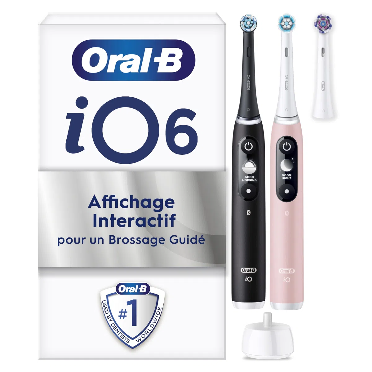Oral-B Brosses A Dents Electriques iO6 Duo Noire Et Rose, 5 Modes Dont Blancheur Et Soin Des Gencives, Capteur De Pression, Ecran Interactif, 3 Brossettes De Rechange Oral B