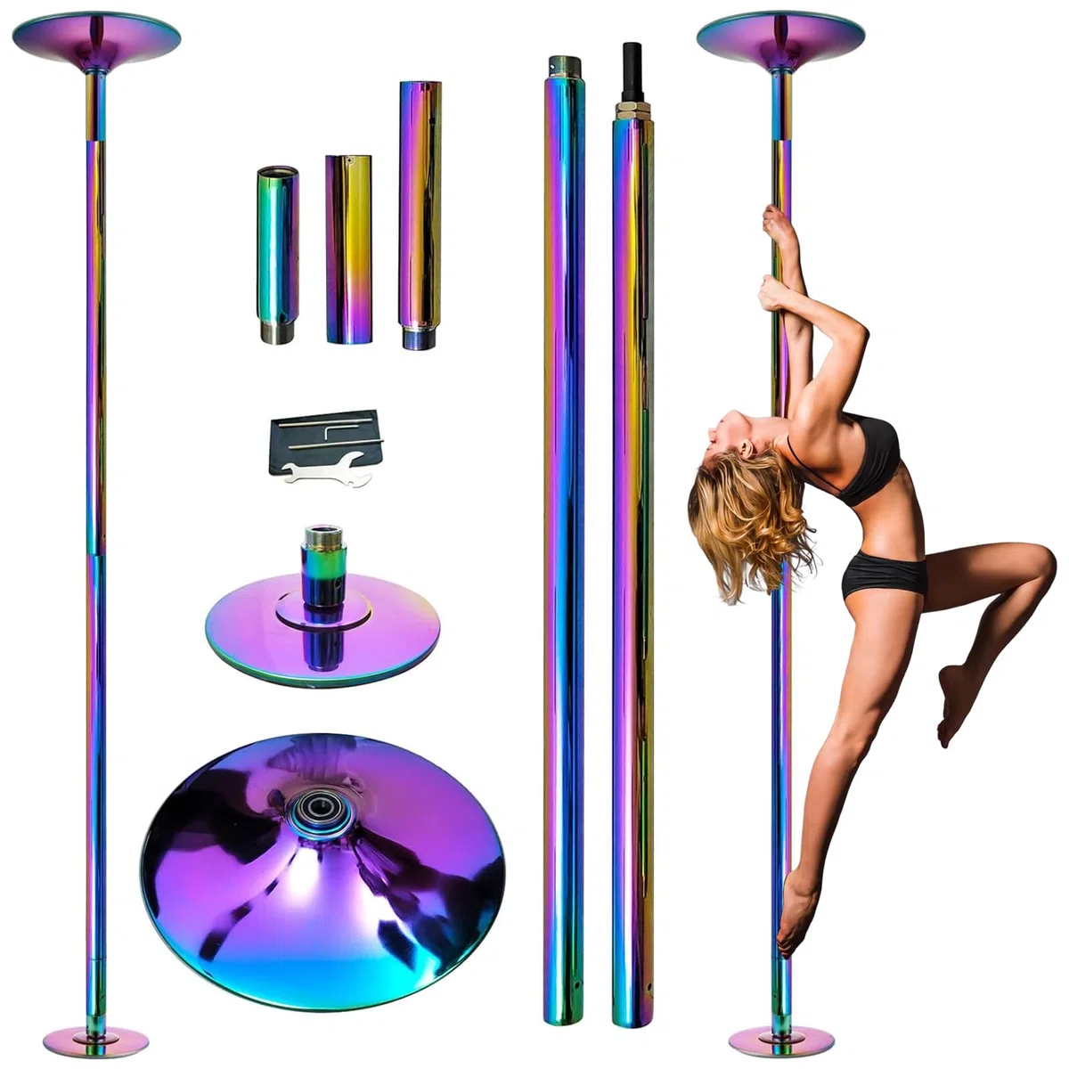 PRIOR FITNESS Barre de danse pole dance 45 mm réglable 2,35-2,74 m rotatif/statique 200 kg