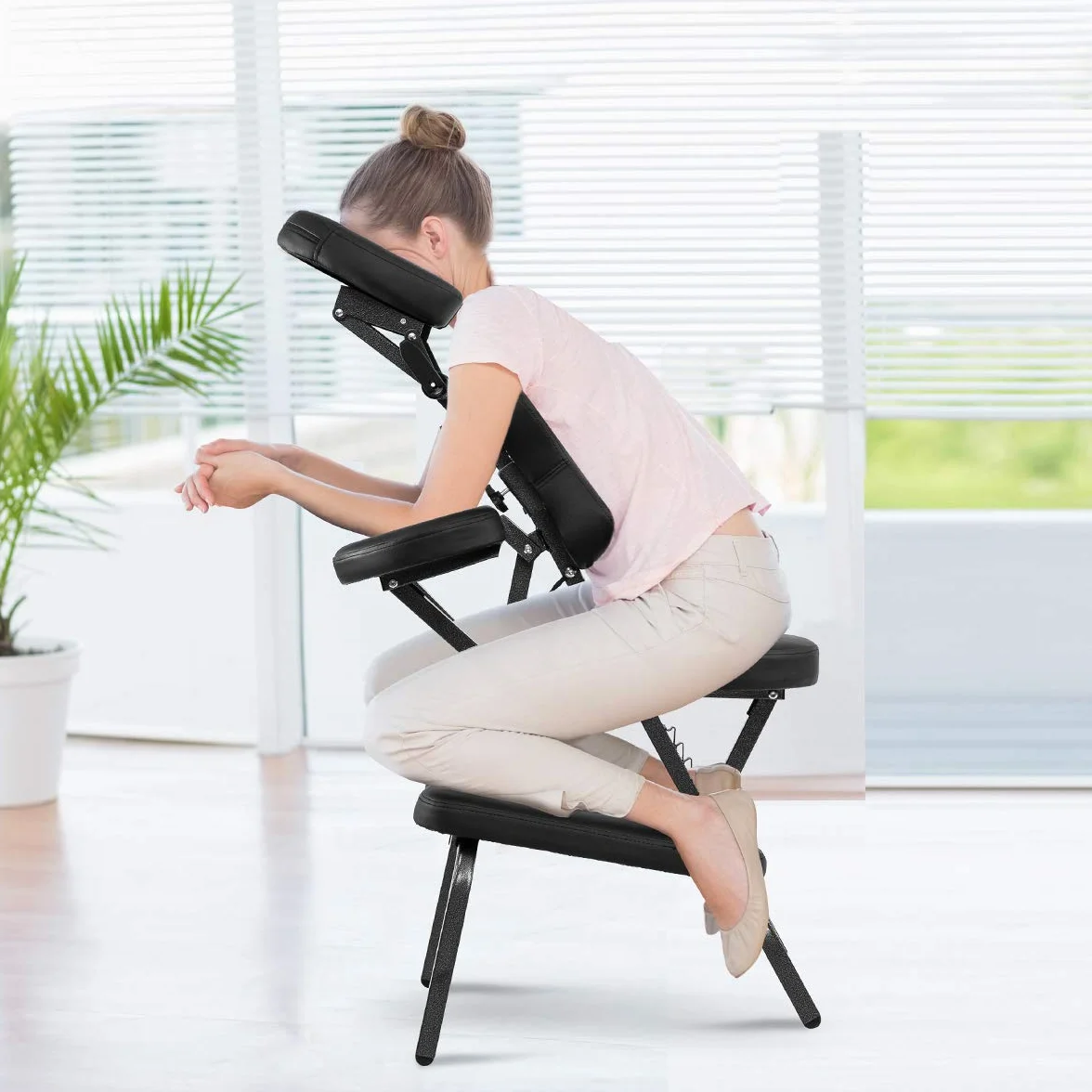 COSTWAY Chaise de Massage Professionnel Portable Solide et Légère Chaise de Spa Pliable Ergonomique,Idéal pour Tatouage,Hauteur Réglable 110-120 CM avec Sac de Transport (Noir)