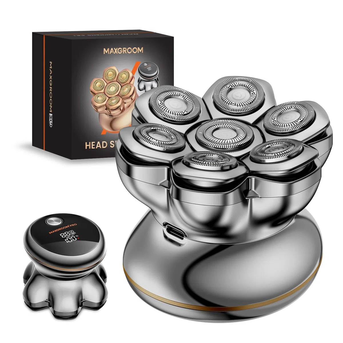 MAXGROOM 2026 Pro Rasoir Électrique Crâne Homme, Tête Magnétique 7D, Moteur 8800 tr/min, Autonomie 140 min, USB-C, IPX7, Sec/Humide