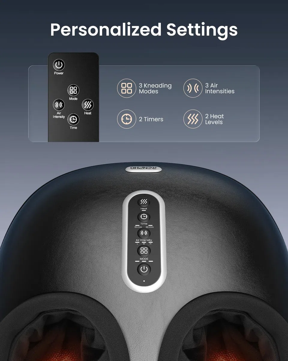 RENPHO Appareil de massage des pieds avec chaleur Nouvelle version 2026, Shiatsu massage des pieds, 3 modes et niveaux de compression d’air, cadeaux pour femmes et hommes,jusqu’à la pointure 46