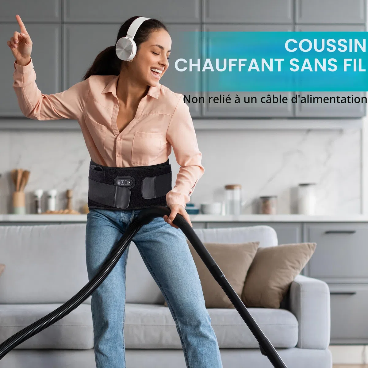 Ceinture Chauffante Lombaire Sans Fil, 3 Modes Massage Dos, 3 Niveaux Chauffage - Soulagement Douleurs Lombaires, Abdominales, Sciatique, Règles Douloureuses