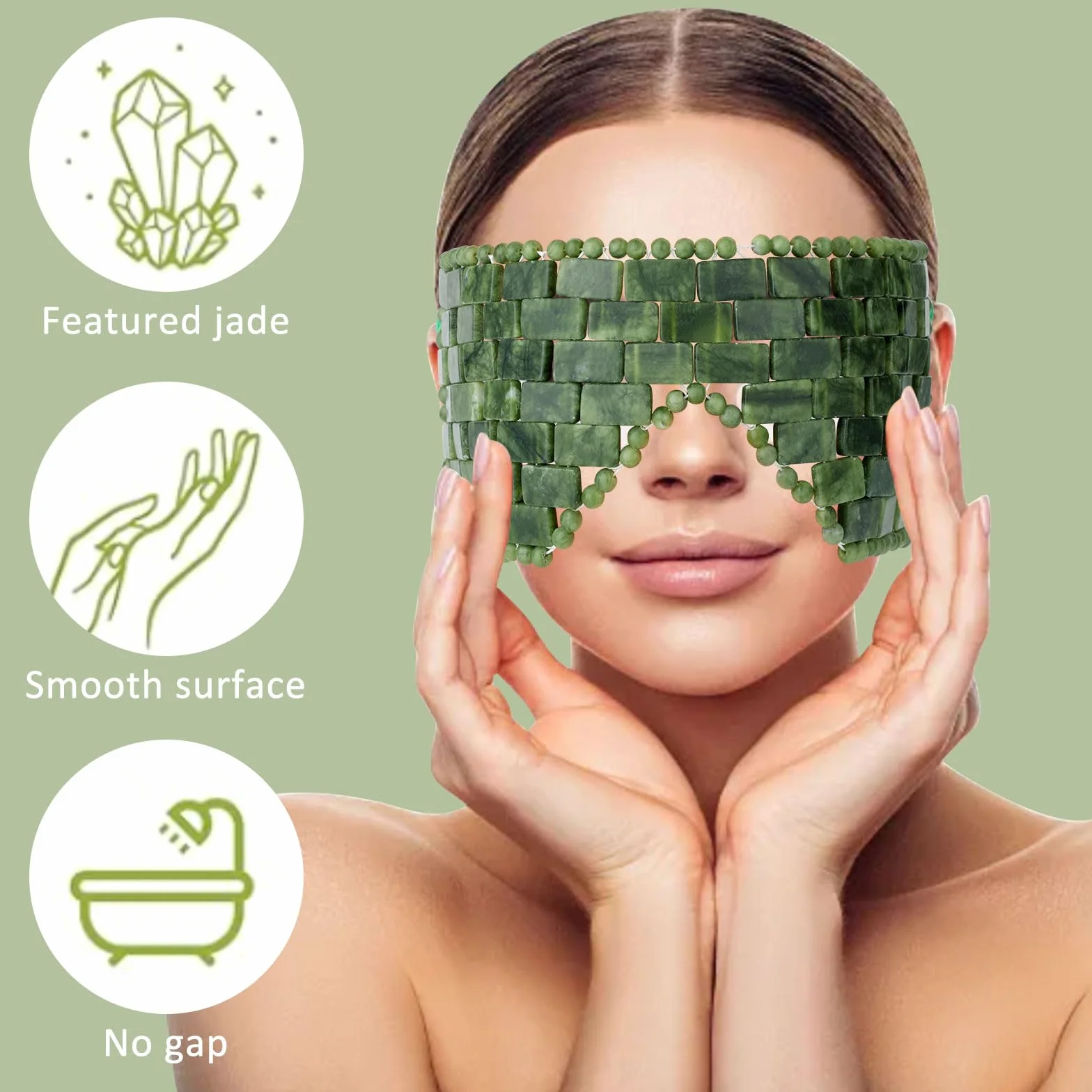 Masque pour les yeux en pierre de jade réutilisable - Masque en pierre naturelle verte anti-rides et anti-gonflements