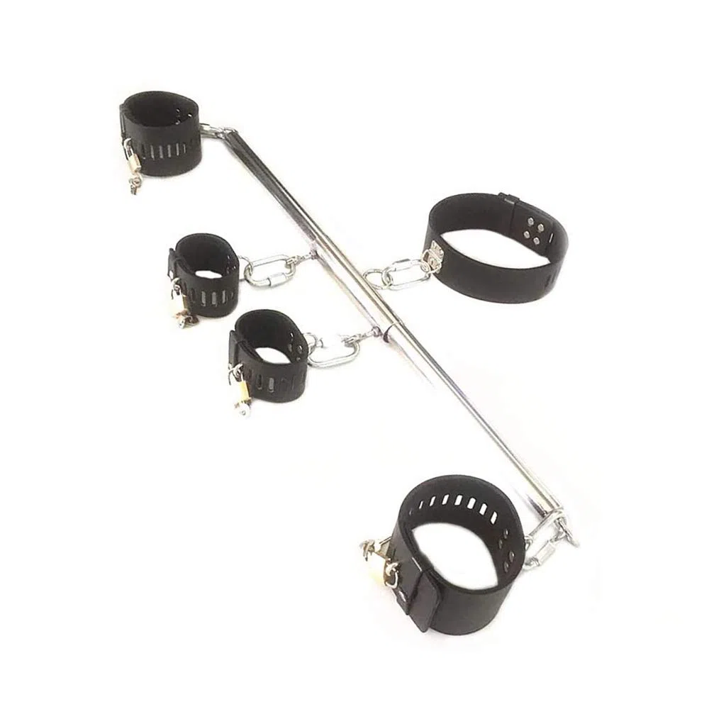 BDSM Kits De Bondage For Couples Menottes Barre D'écartement en Acier Inoxydable Ajustable Écarteur de Jambes Avec Col en Cuir/Cou/Cheville Système De Retenue Contraintes Sex Toys Esclave Fétiche