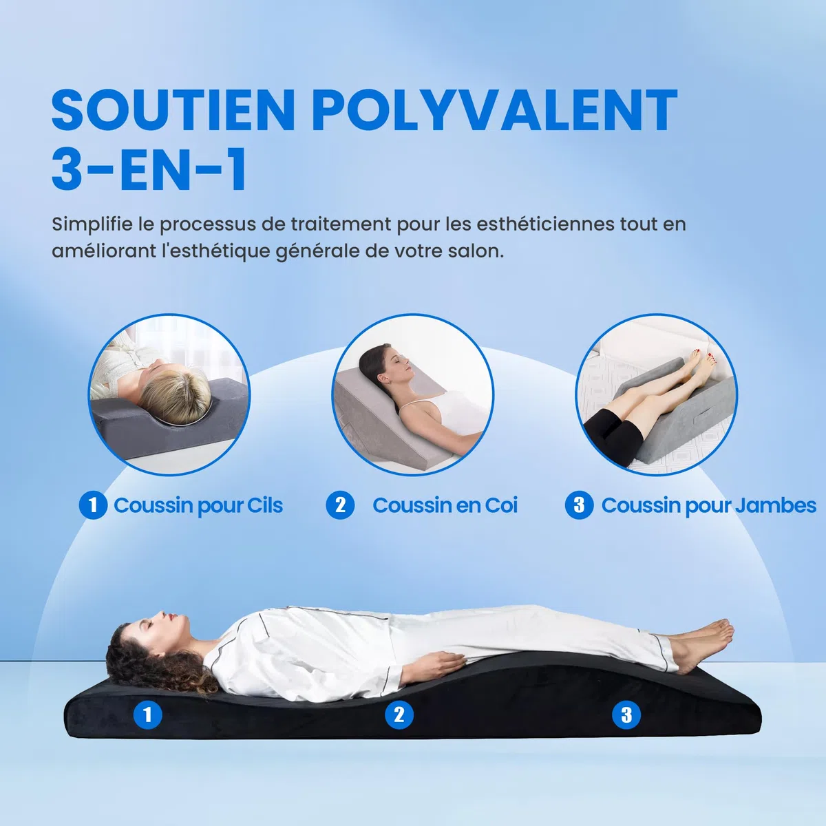 Surmatelas ergonomique incurvé en mousse à mémoire de forme pour table de massage pour salon de beauté (noir (avec housse de lit à cils), 180 x 60 cm)