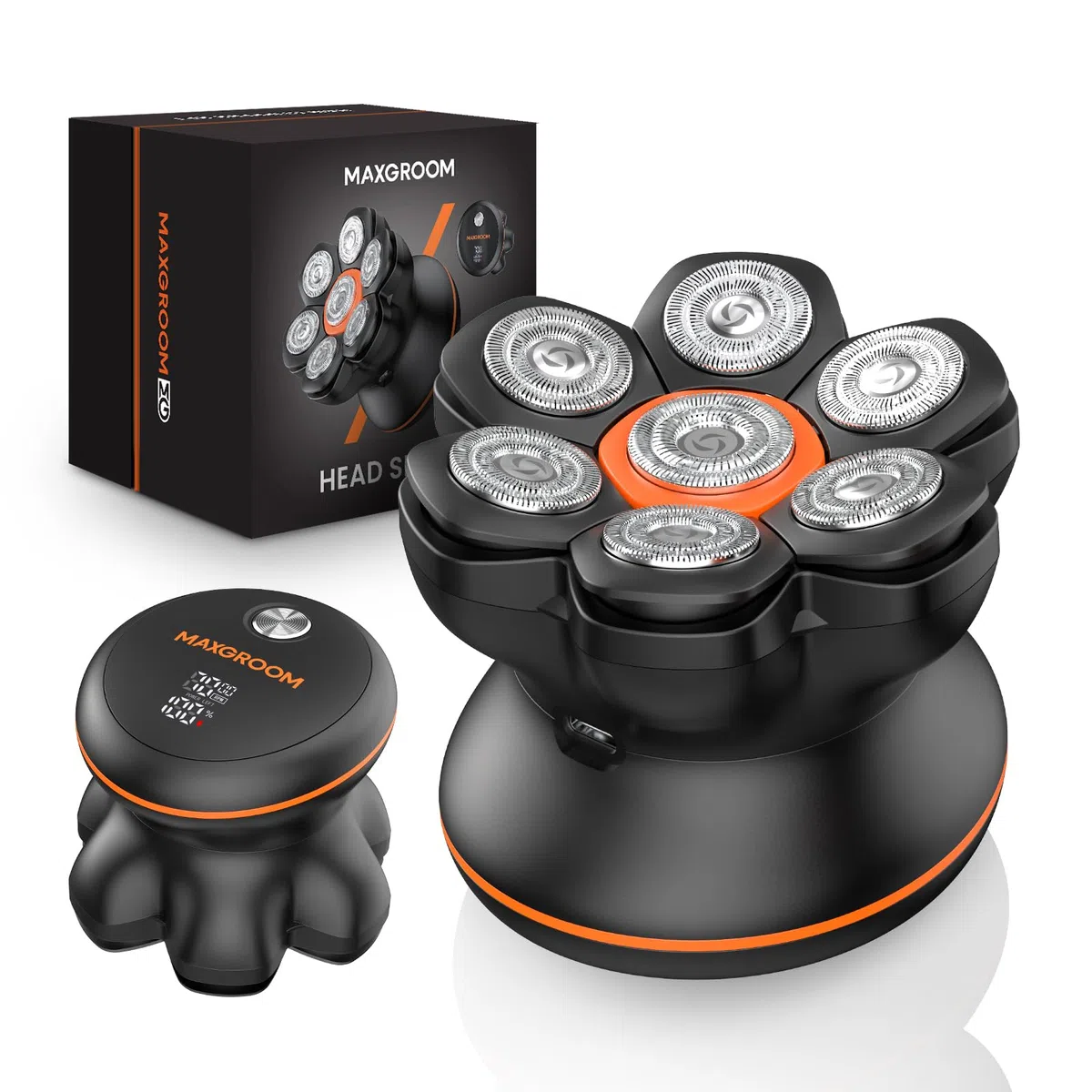 MAXGROOM Rasoir Tête Chauve Homme Électrique Crâne Têtes Flottantes 7D Étanche IPX6 Nettoyage Magnétique 2 Vitesses Noir