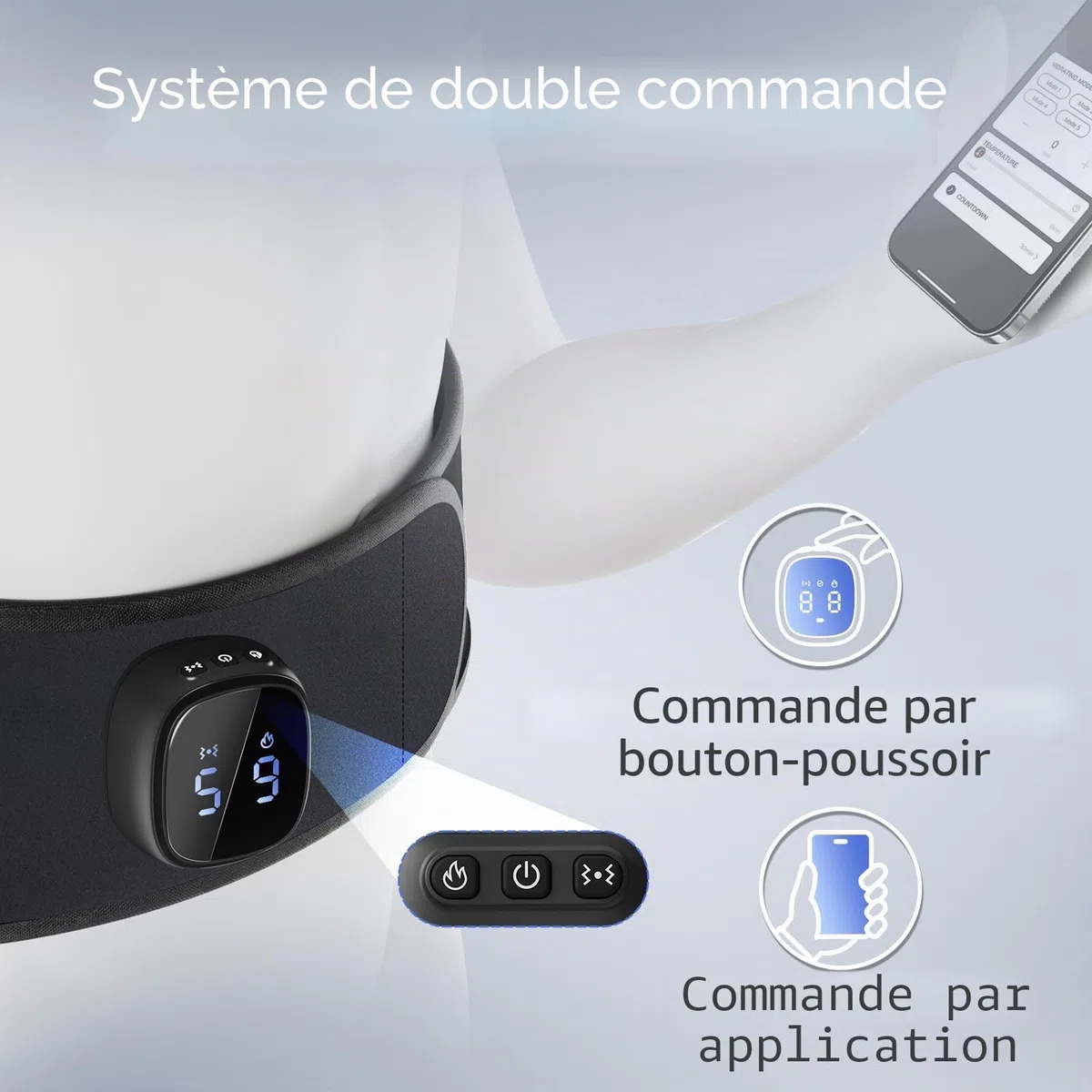 Comfytemp Ceinture chauffante pour le dos avec batterie 15 Wh avec USB, 9 niveaux de chaleur, 5 modes de vibration contrôle par simple pression d'un bouton et d'une application, ceinture