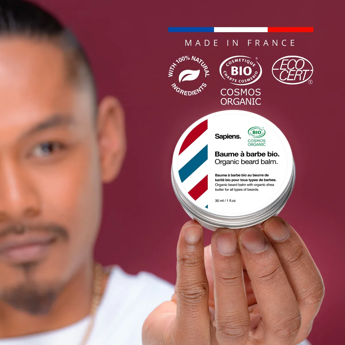 Sapiens Kit Soin Barbe Homme Coffret Huile Barbe Baume Barbe BIO Fabriqués en France Brosse Peigne Pochette Cadeau