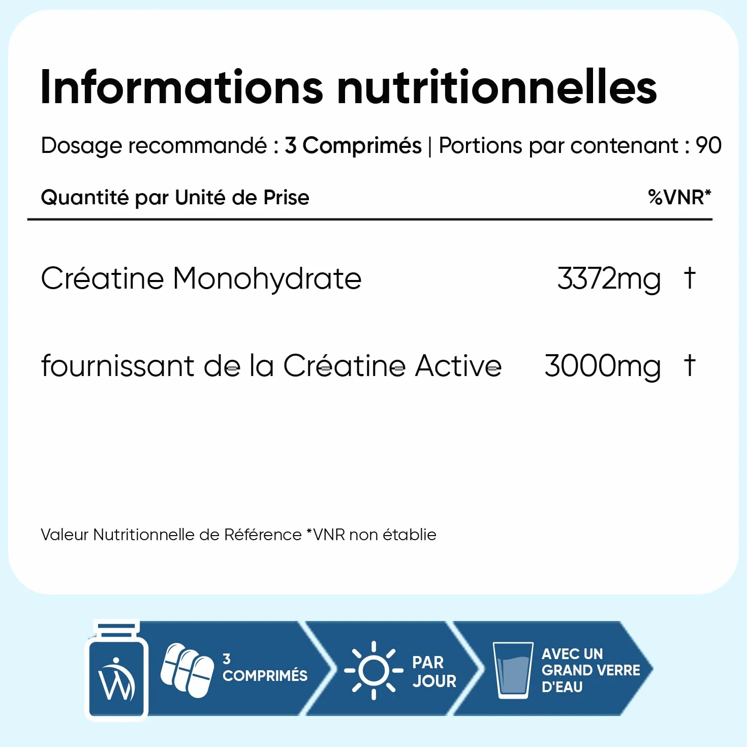 Creatine Monohydrate 270 comprimés Vegan 3000mg par Portion 3 Mois d'approvisionnement sans OGM