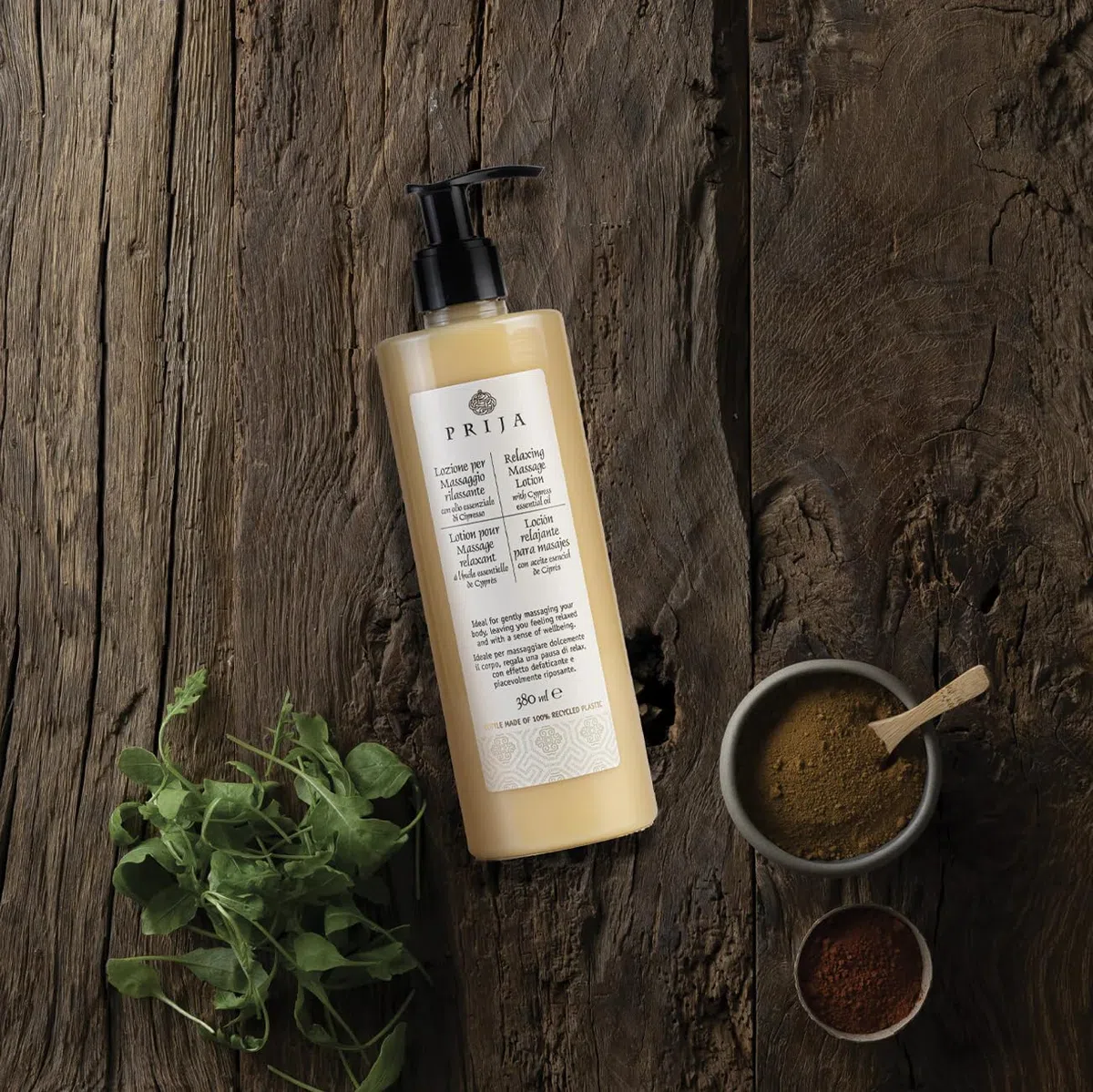 Prija Lotion de Massage Hydratante Apaisante Cyprès 380ml x3 Testée Dermatologiquement Made in Italy