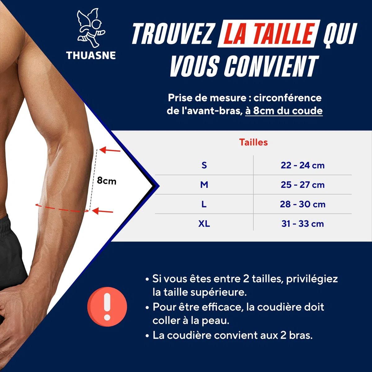Thuasne Sport - Coudière Anti-Épicondylite - Tennis Elbow, Golfer Elbow, Tendinite du Coude - Compression Homogène - Dispositif Médical CE - L