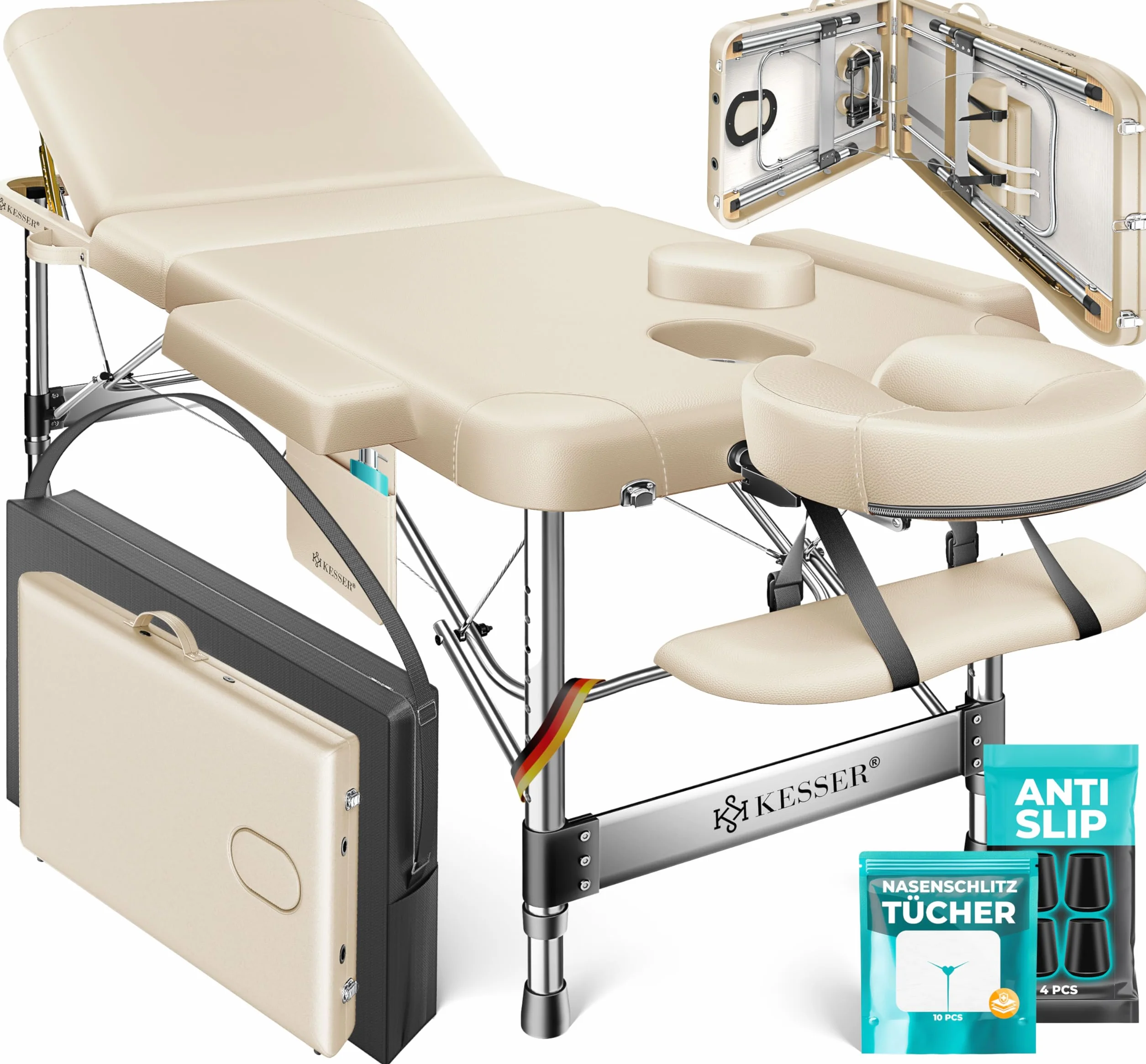KESSER® Table de Massage Mobile Pliable & réglable en Hauteur 3 Zones Lit de Massage Table d'esthétique Large Table de thérapie Aluminium + 10x Support Visage avec Appui-tête