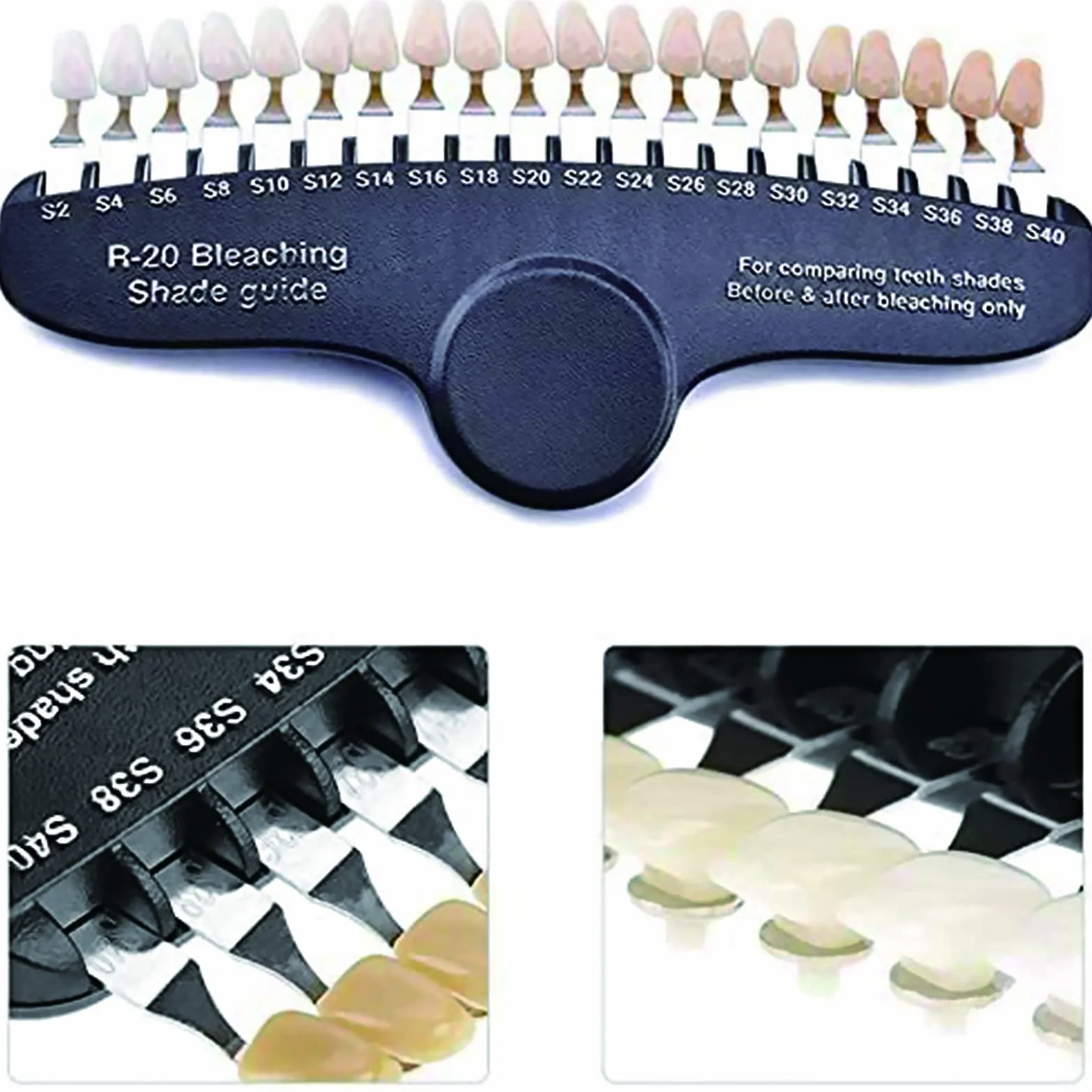 Comparateur de Couleur Dentaire Guide d'Ombre 20 Couleurs Kit Blanchiment Dents 3D avec Miroir