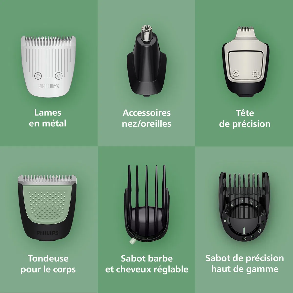 Philips Multigroom série 7000 Tondeuse tout-en-un 17 accessoires lames métal auto-affûtées 26 hauteurs coupe MG7961/15