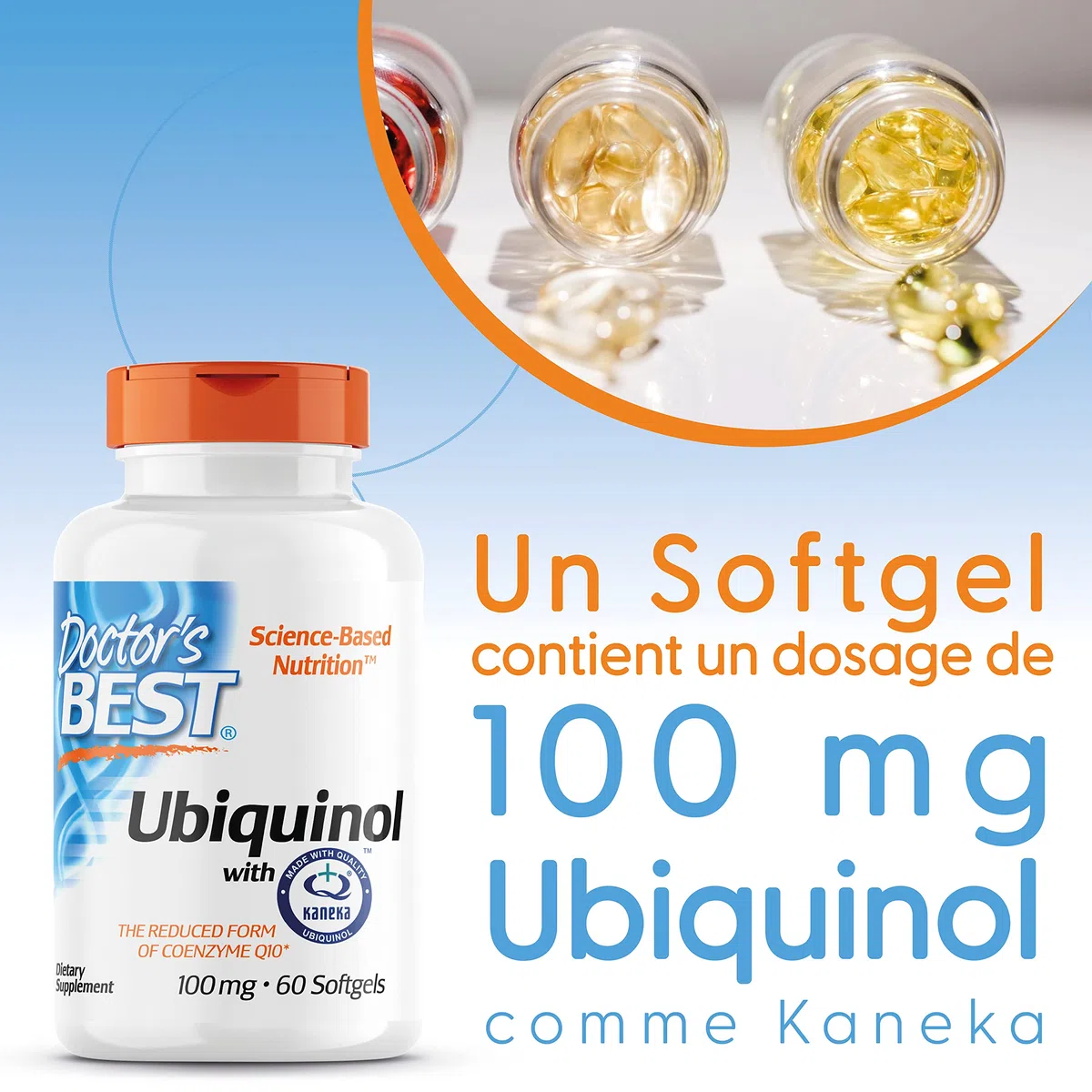 Doctor's Best, Ubiquinol avec Kaneka, Coenzyme Q10, 100 mg, 60 Capsules molles, Hautement Dosé, Sans Soja, Sans Gluten, Sans OGM, Végétal