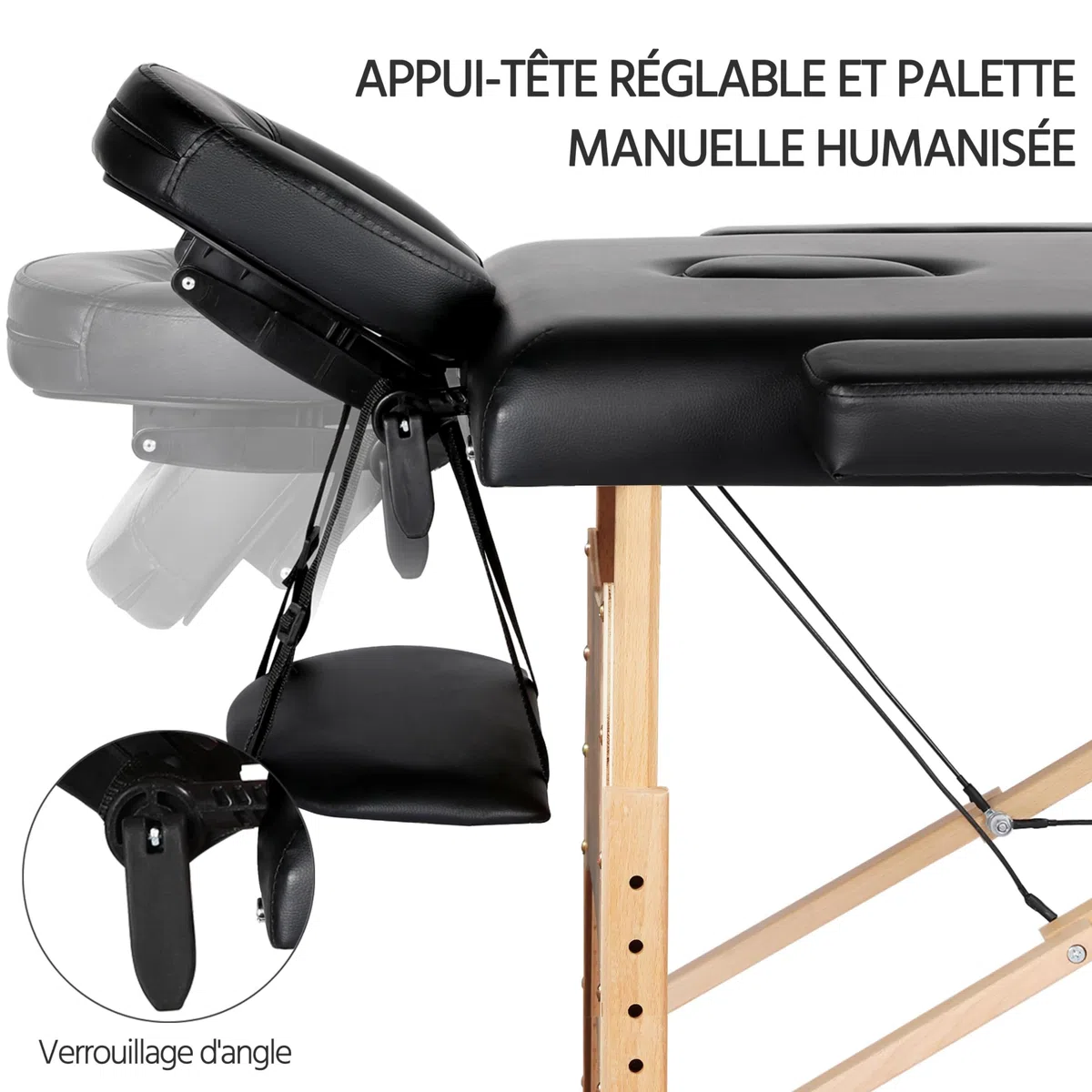 Yaheetech Table de Massage Pliante 70 cm Lit de Massage Professionnel en 2 Sections en Bois Massif Table Canapé Cosmetique Thérapie Noir