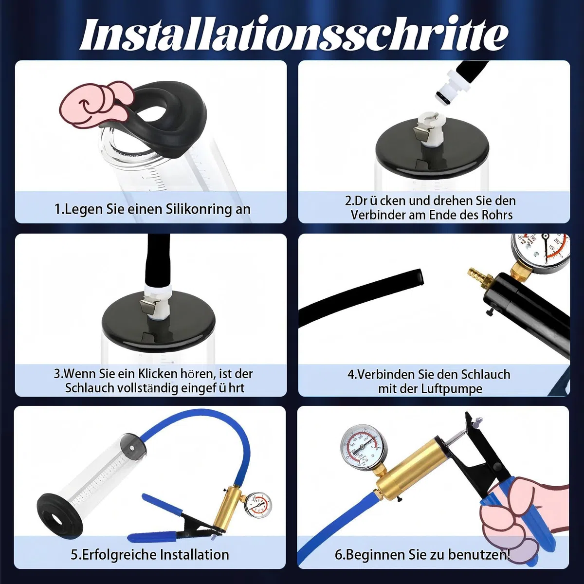 Pompes à Pénis pour Agrandir son Pénis Sex Toýs Homme Pompe a Penis Manuelle avec Poignée en Métal et Manomètre Pompe Penis avec 6 Anneaux de Pénis Extenseur de Pénis Masculin