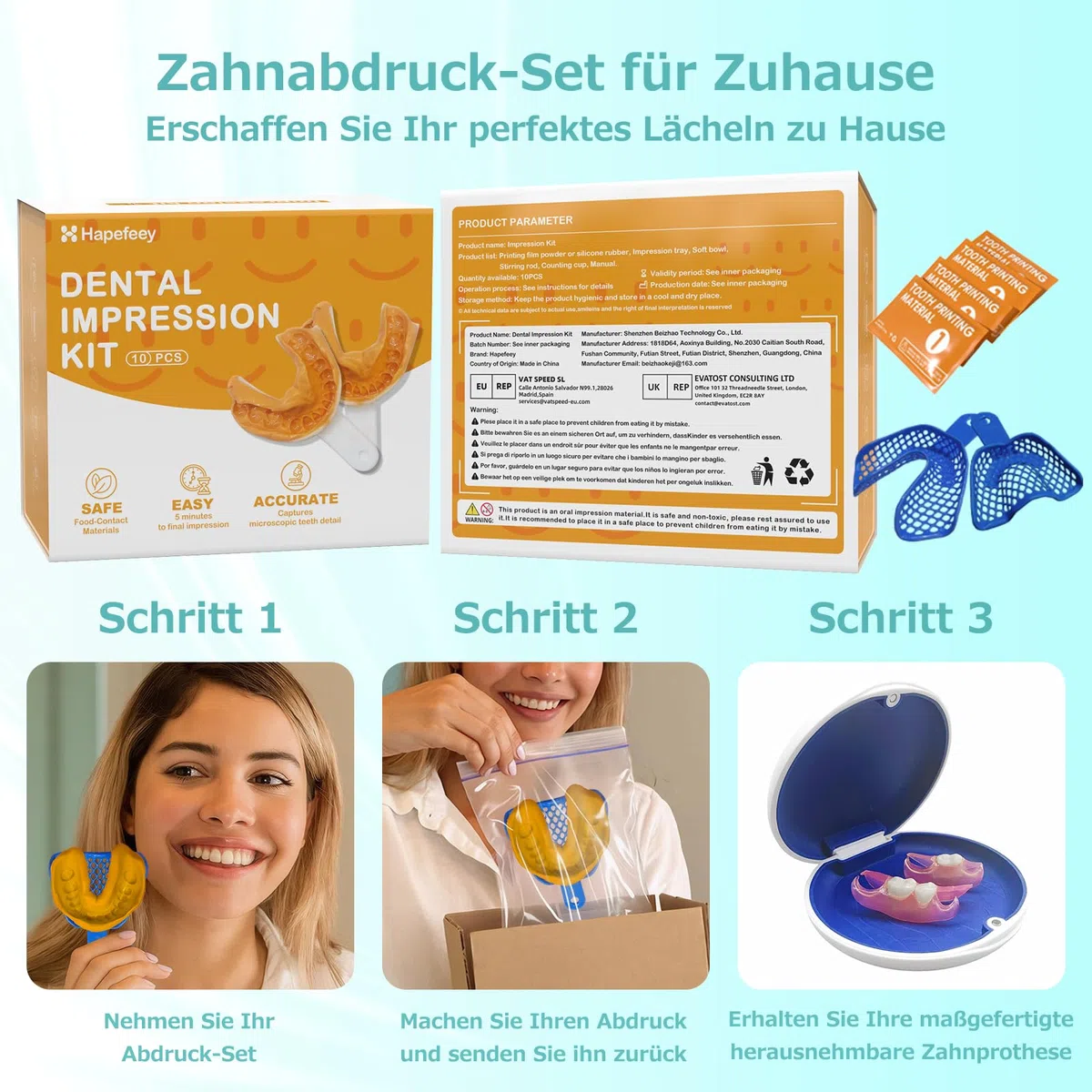 Prothèse Partielle Dentaire sur mesure - Dentier Provisoire, Prothese dentaire amovible et provisoire. Ajustement parfait et utilisation facile pour recréer votre sourire à domicile (3 dents)