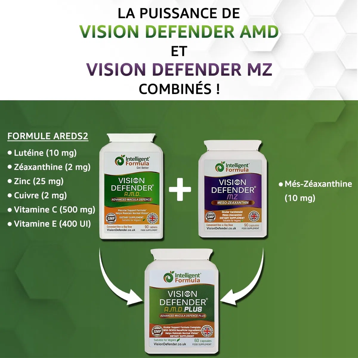 Vision Defender Plus Complément Alimentaire pour les Yeux – Formule AREDS2 Améliorée avec Més-Zéaxanthine – 7 Nutriments Essentiels (Lutéine, Zéaxanthine, Vitamines C & E, Zinc, Cuivre) – 60 Gélules