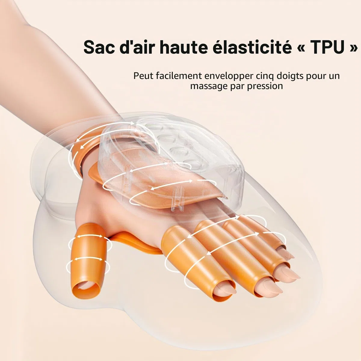Masseur électrique pour les mains avec chaleur et compression, sans fil, 3 températures, 5 modes