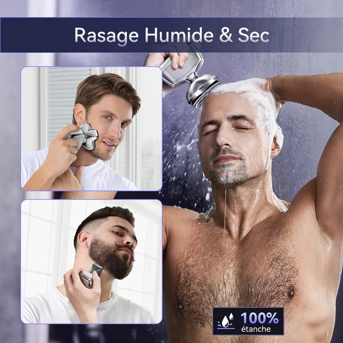 Kensen Rasoir Tete Chauve Homme 5D Tondeuse Cheveux Hommes Chauve 120 min Autonomie Étanche Sec Humide avec Coupe-Poils de Vez Écran LED Peigne Limite