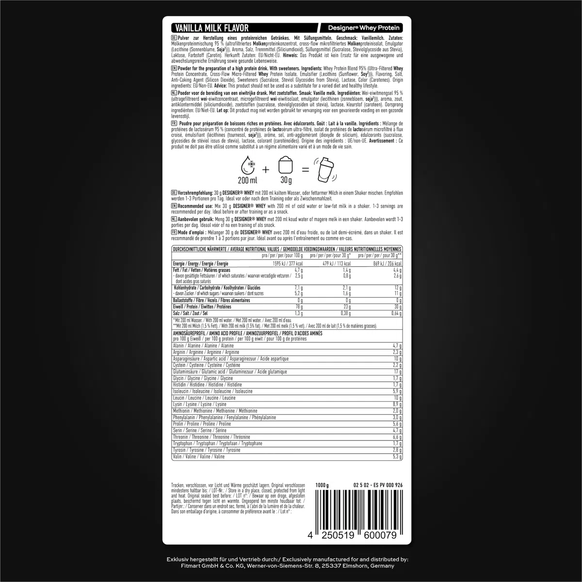 ESN Designer Whey Poudre de protéine, Vanille, 1 kg, jusqu'à 23 g de protéines par portion, idéale pour la construction et le maintien musculaire - fabriquée en Allemagne
