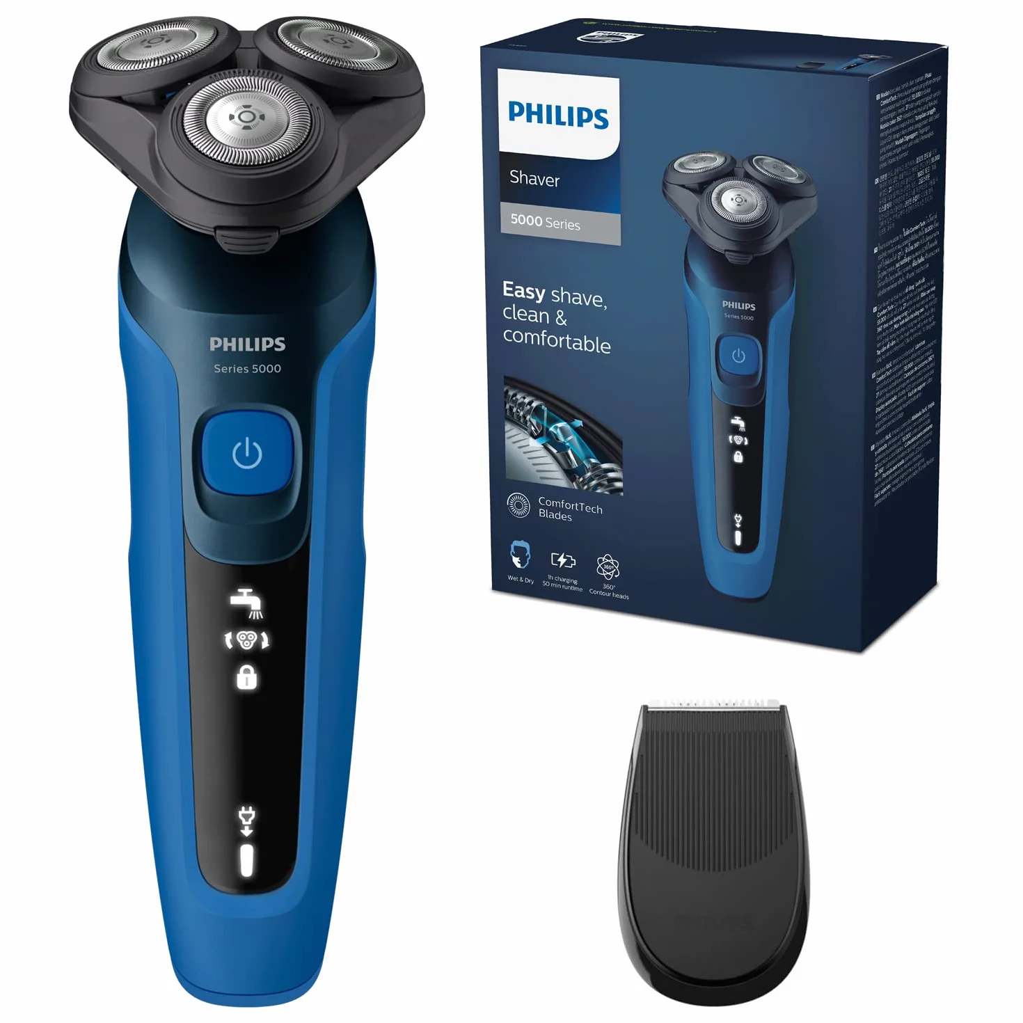 Philips Series 5000 S5466/18 Rasoir électrique étanche Lames ComfortTech 360° Têtes de contour Affichage avancé Tondeuse SmartClick